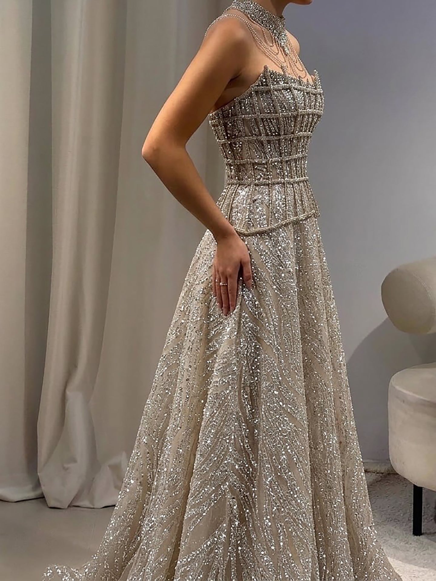 Luxury Nude Beaded A-Line Evening Dress for Women Formal Occasion LA73163 - SERENE HILL
