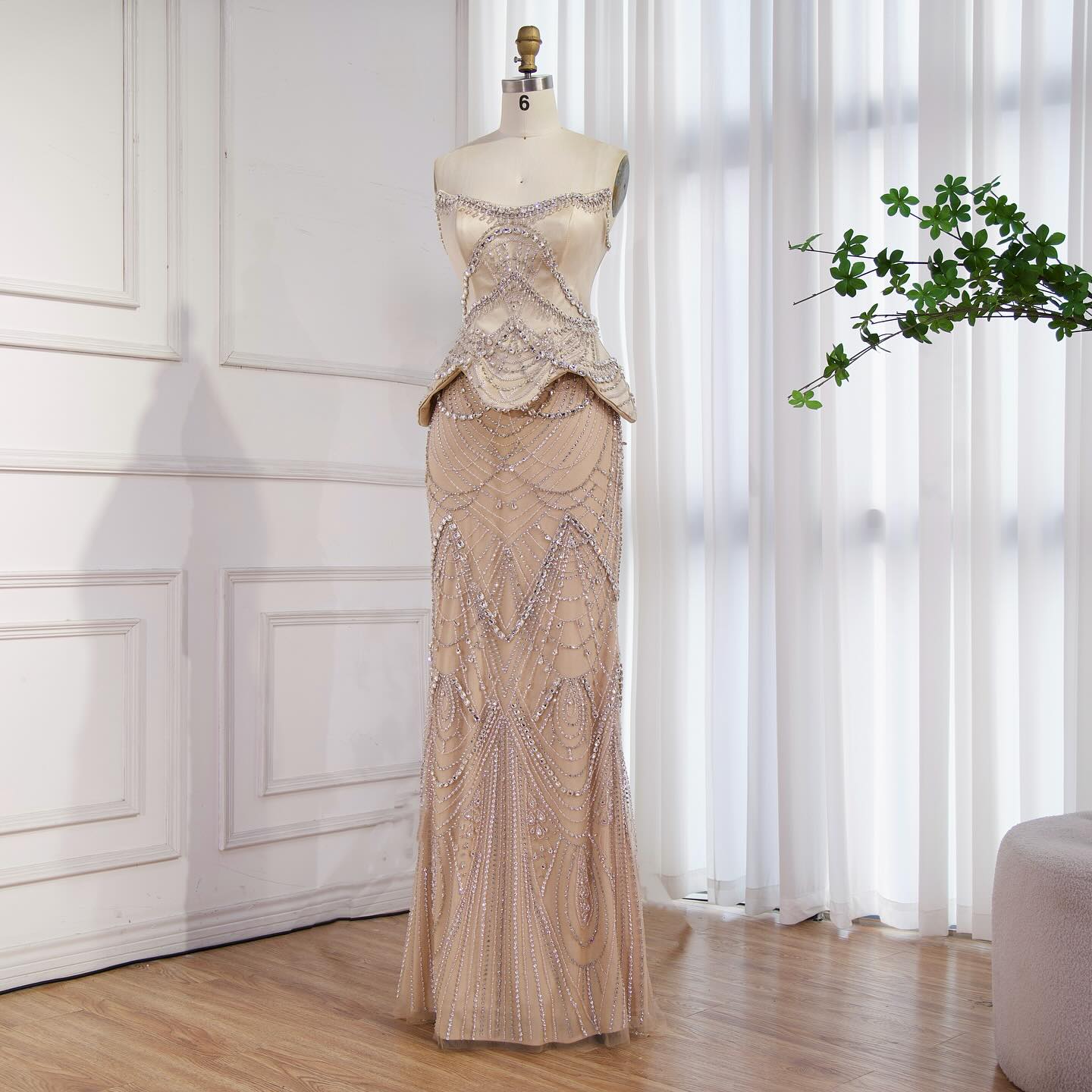 Luxury Nude Beaded Mermaid Evening Dress LA73166