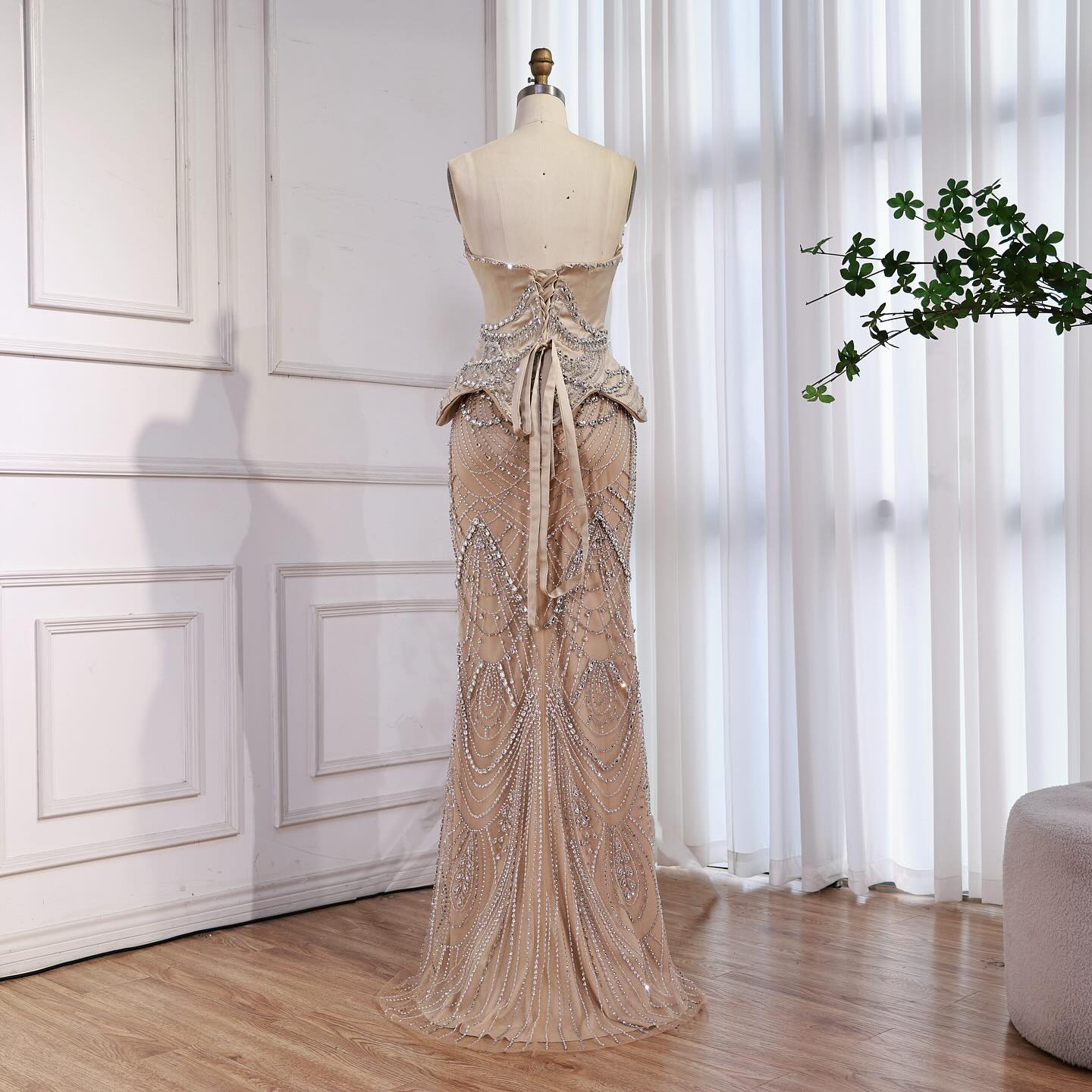 Luxury Nude Beaded Mermaid Evening Dress LA73166