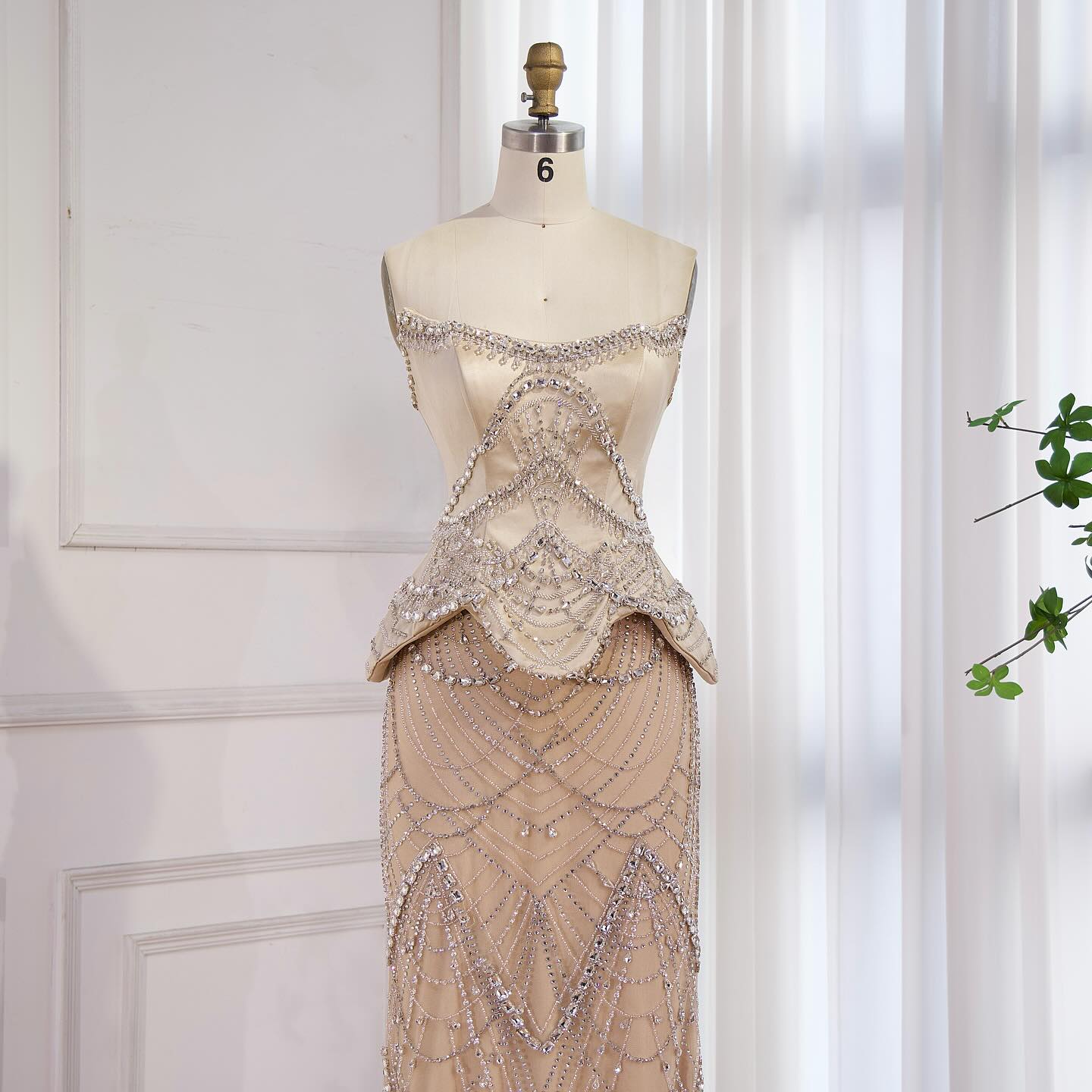 Luxury Nude Beaded Mermaid Evening Dress LA73166