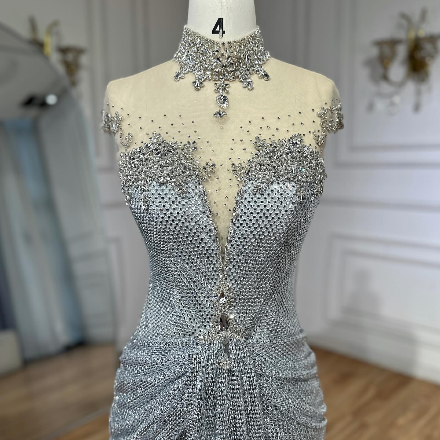 Luxury Silver Crystal Beaded Mermaid Evening Dress LA73167A - SERENE HILL