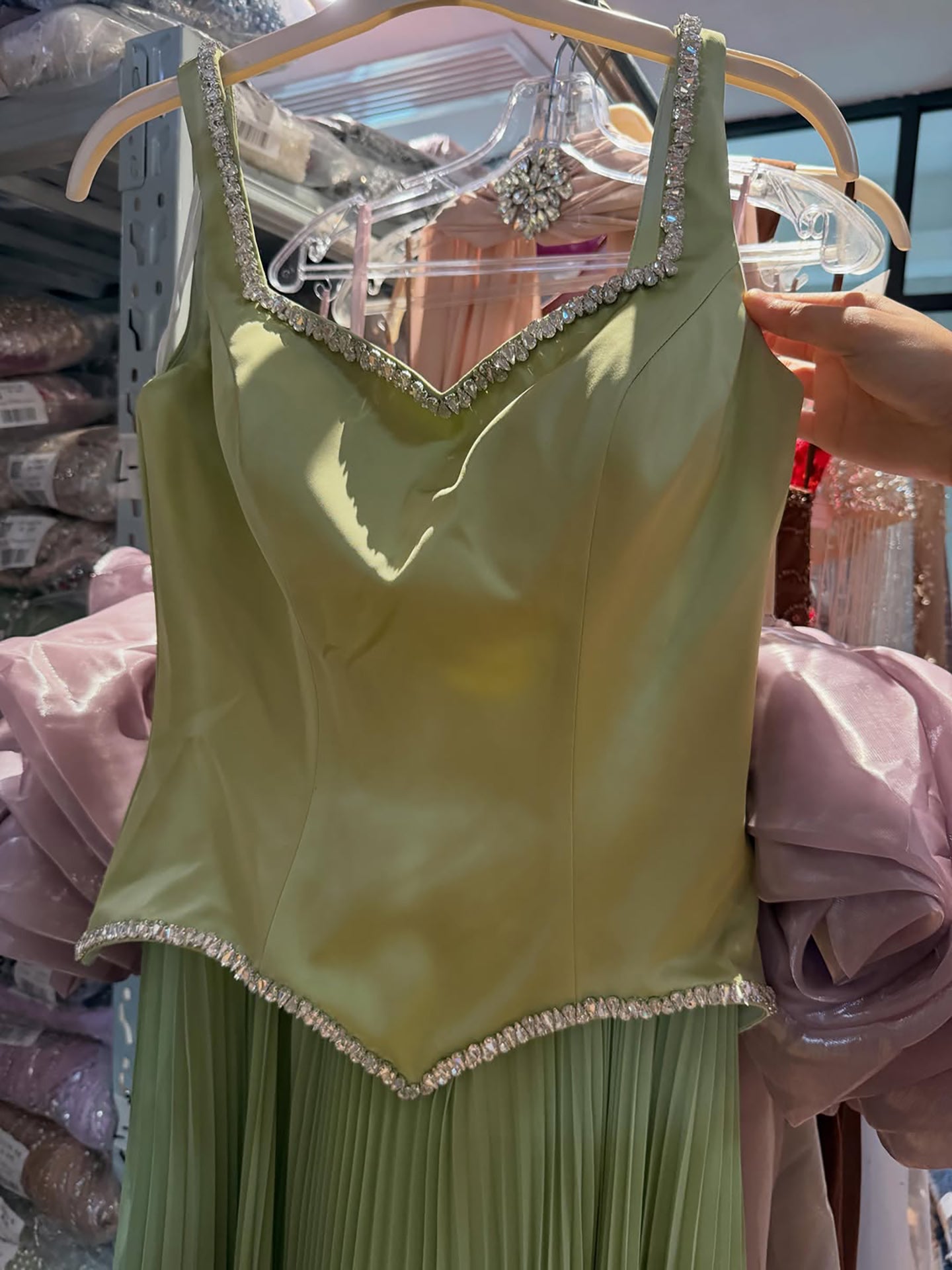 Luxury Sage Green Satin A-Line Prom Dress for Women LA73169 SERENE HILL