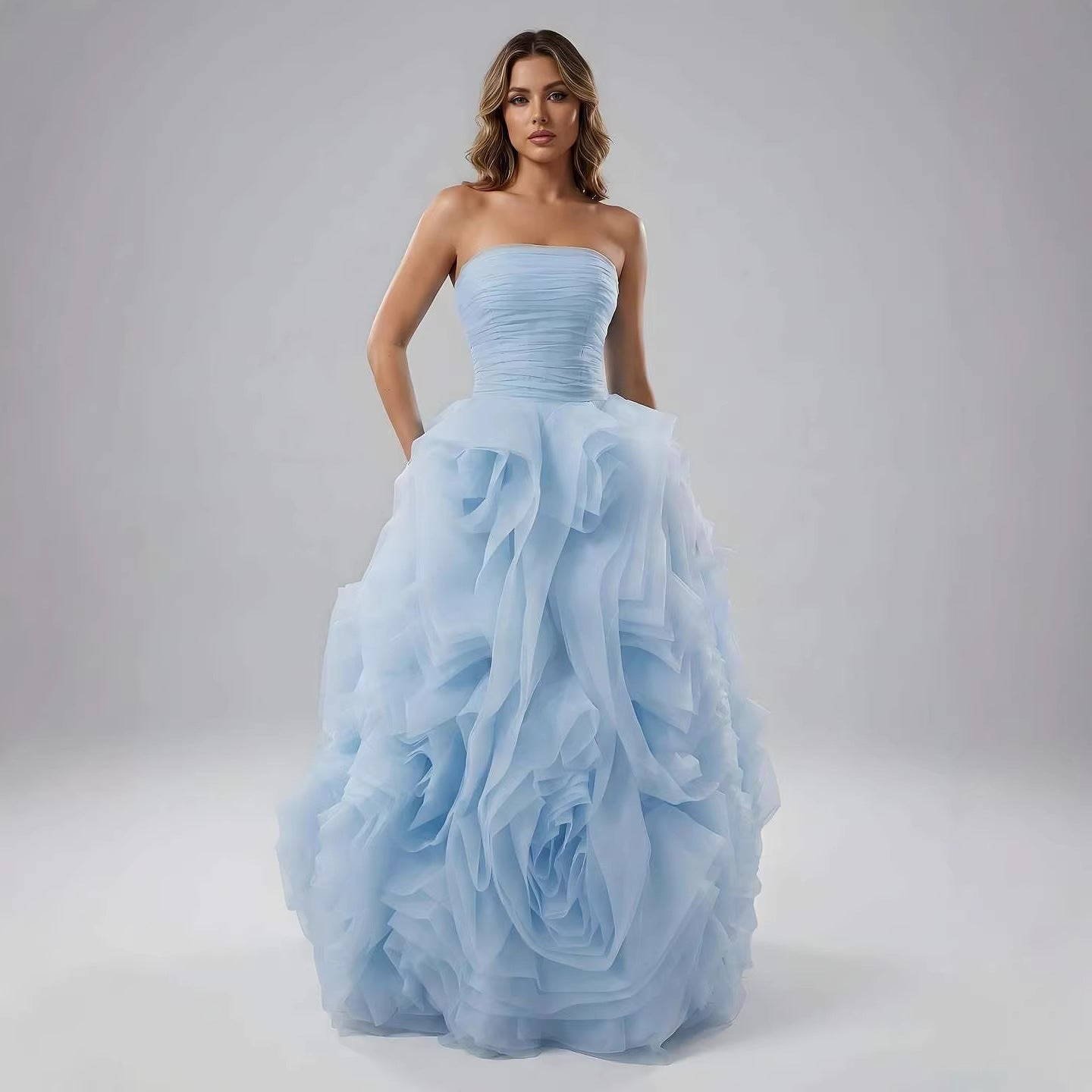 Luxury Purple 3D Rose Flower Strapless Princess Evening Dress LA73176