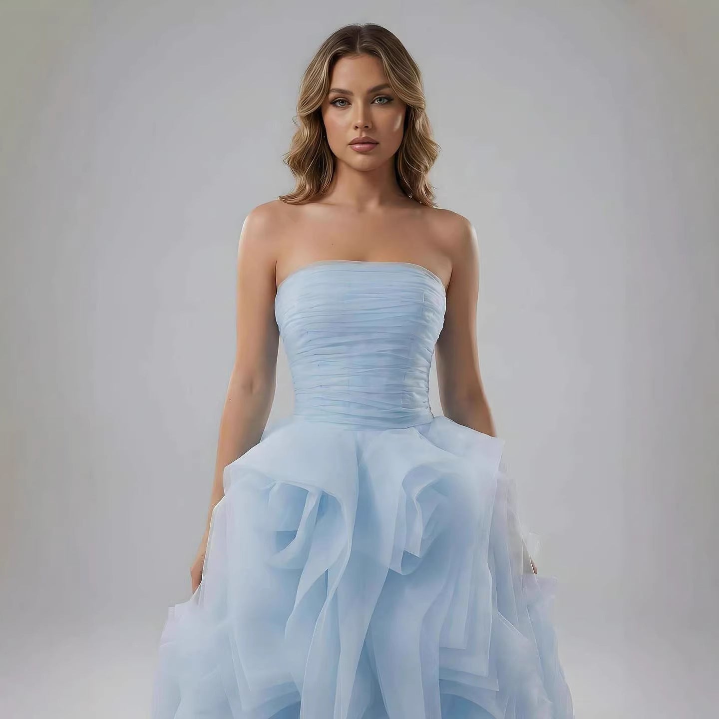 Luxury Purple 3D Rose Flower Strapless Princess Evening Dress LA73176