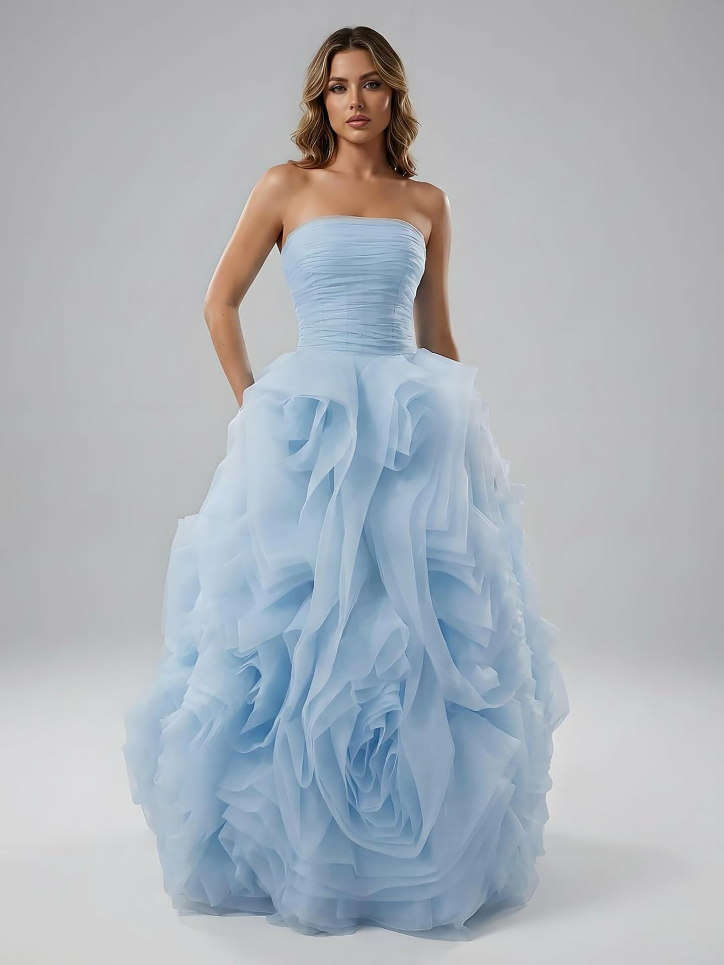 Luxury Purple 3D Rose Flower Strapless Princess Evening Dress LA73176