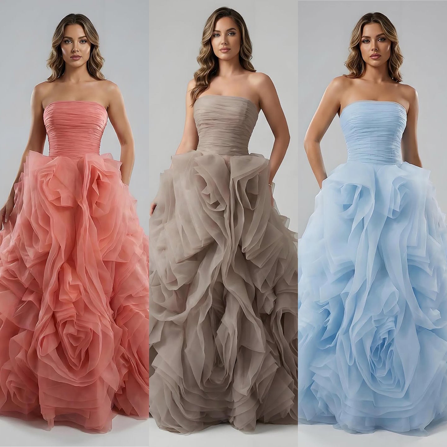 Luxury Purple 3D Rose Flower Strapless Princess Evening Dress LA73176