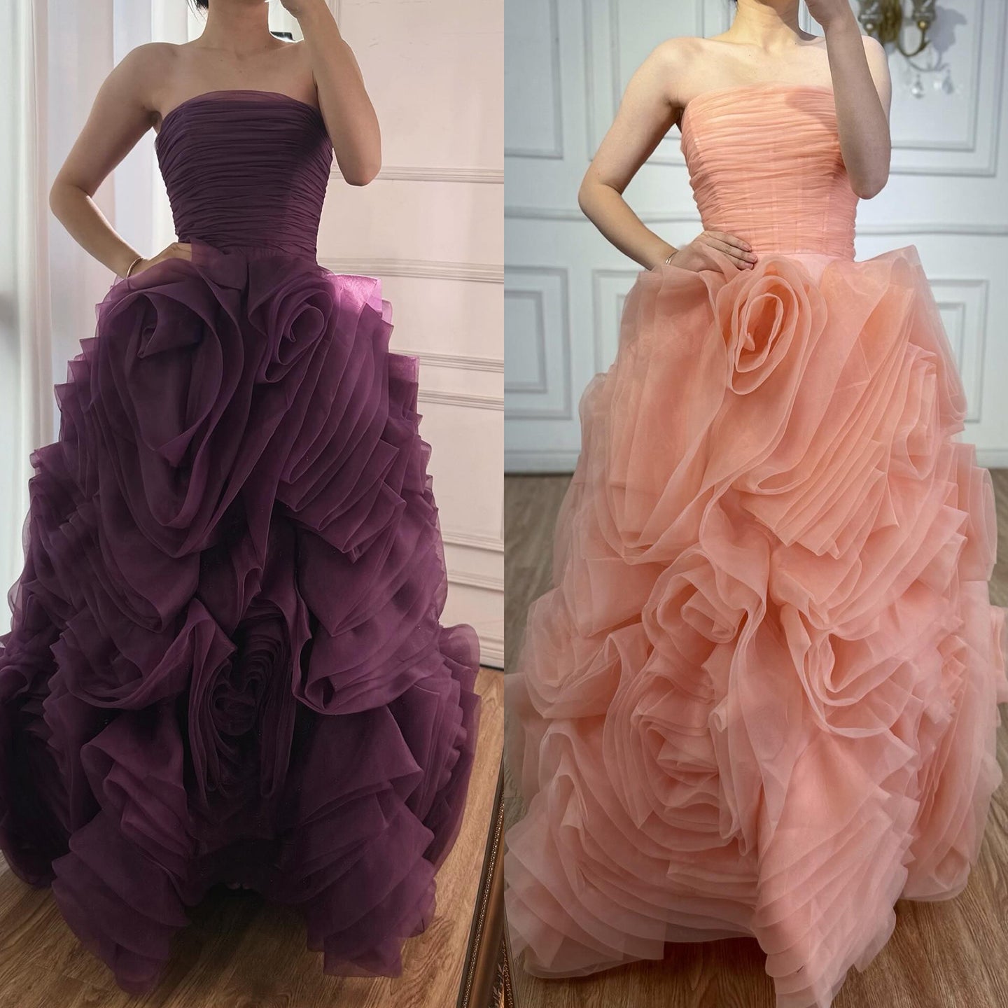 Luxury Purple 3D Rose Flower Strapless Princess Evening Dress LA73176
