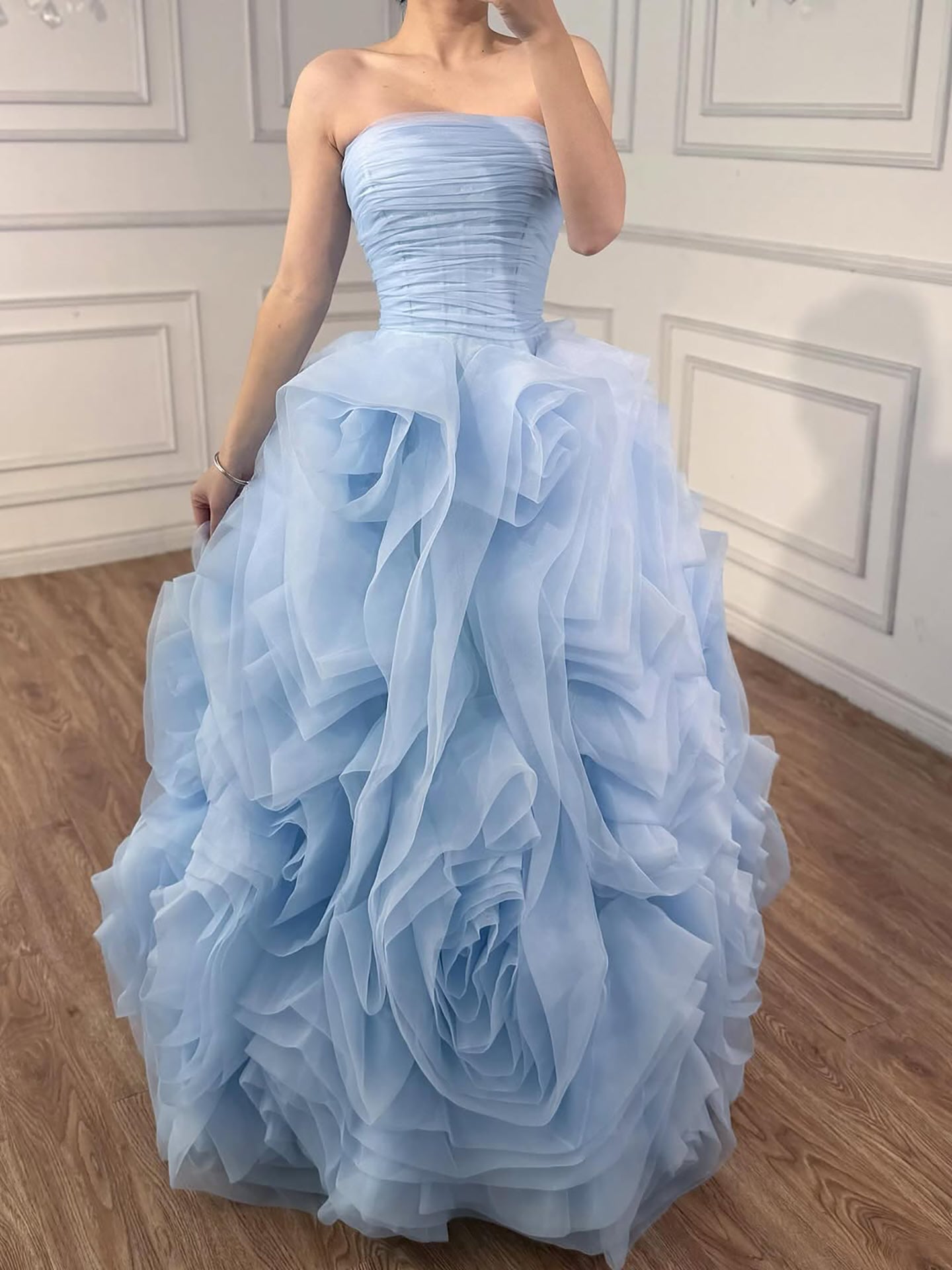 Luxury Purple 3D Rose Flower Strapless Princess Evening Dress LA73176