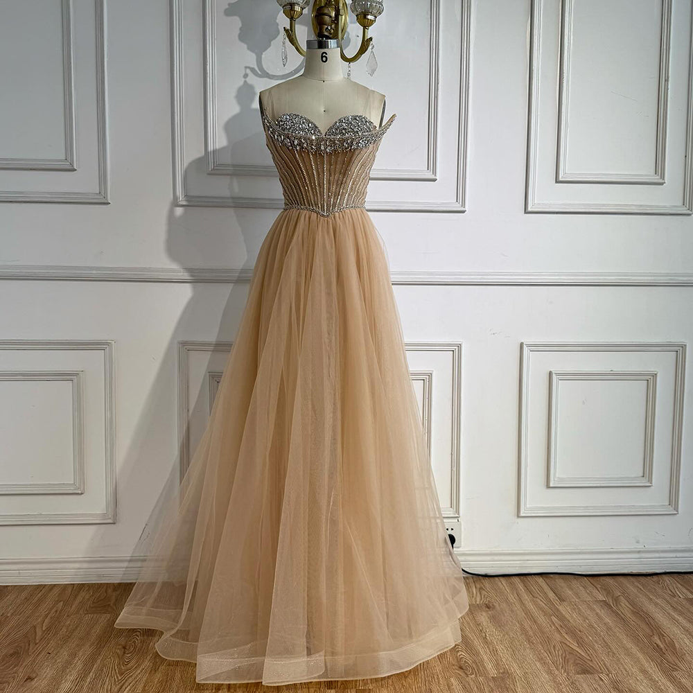 Luxury Nude Strapless A-Line Prom Dress LA73178