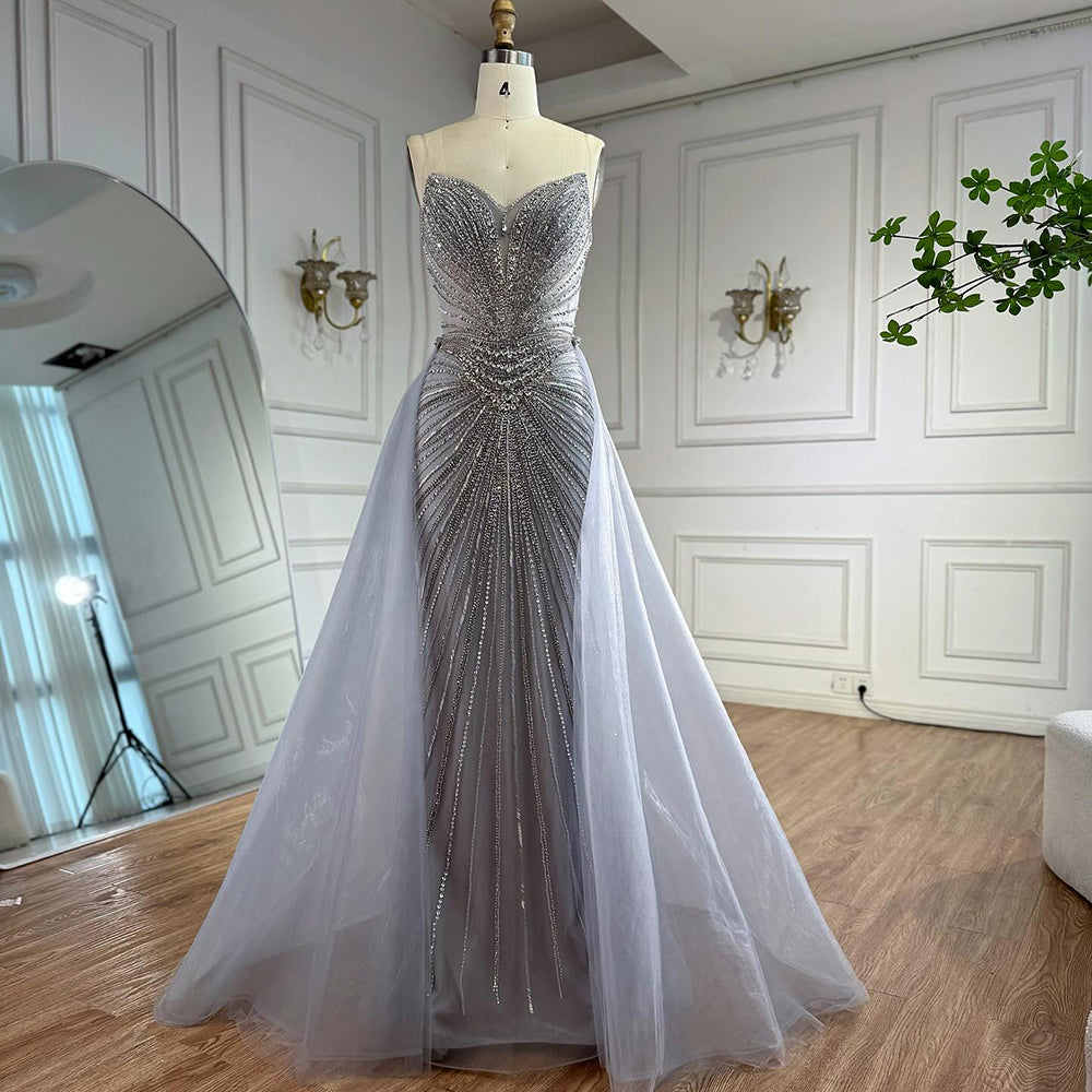 Luxury Nude Beaded Mermaid Evening Dress with Overskirt LA73182 - SERENE HILL