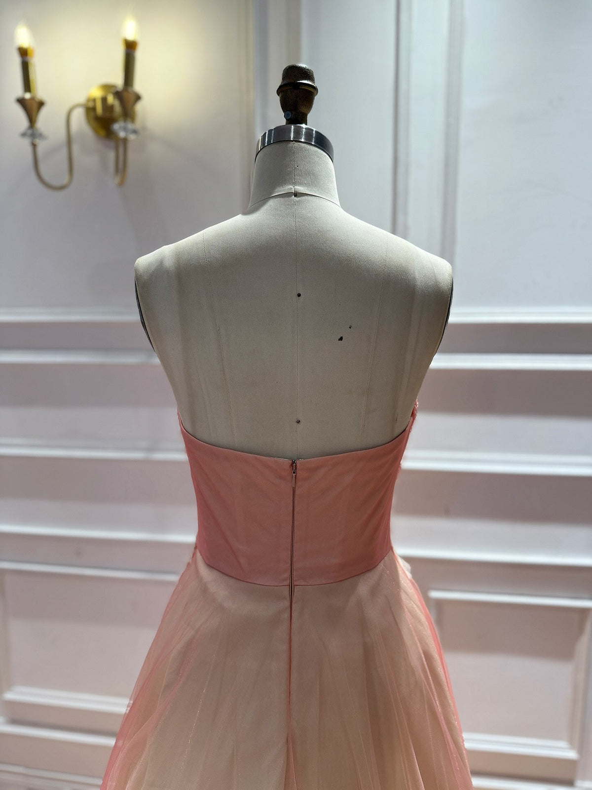 Romantic Peach Beaded Strapless Prom Dress LA73185A