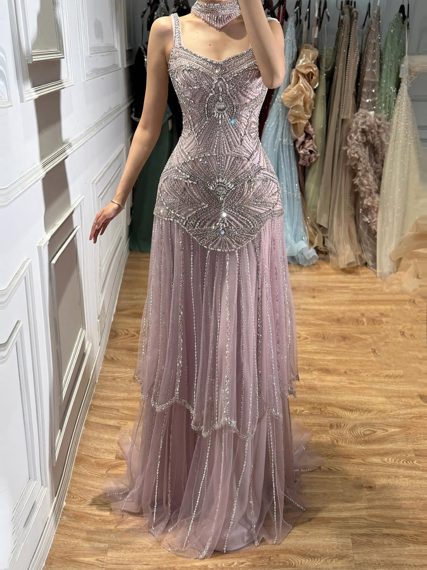 Luxury Turquoise Arabic Mermaid Beaded Evening Dress LA73189B SERENE HILL