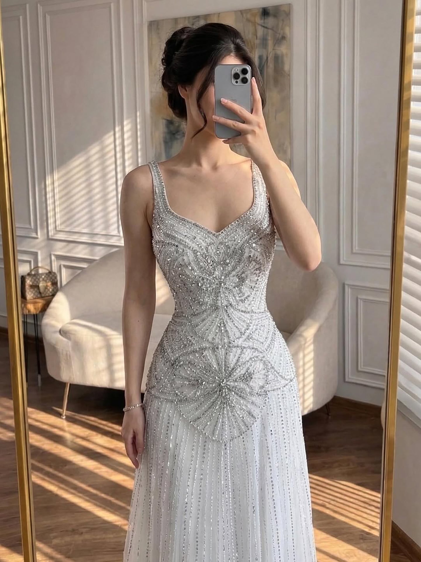 Luxury Nude Spaghetti Strap Beaded A-Line Evening Dress LA73189C - SERENE HILL
