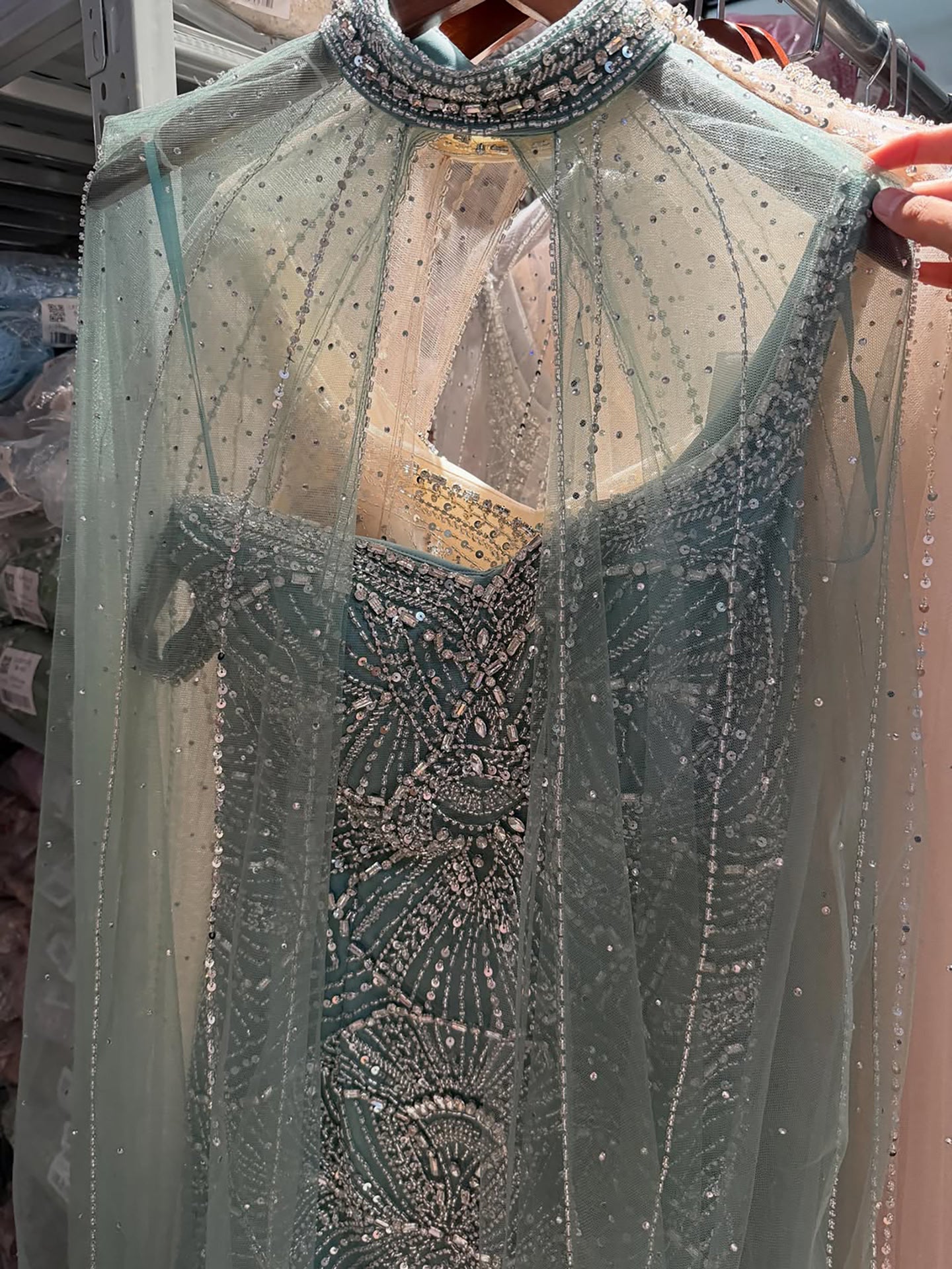 Luxury Nude Beaded Mermaid Evening Dress with Cape LA73189E SERENE HILL