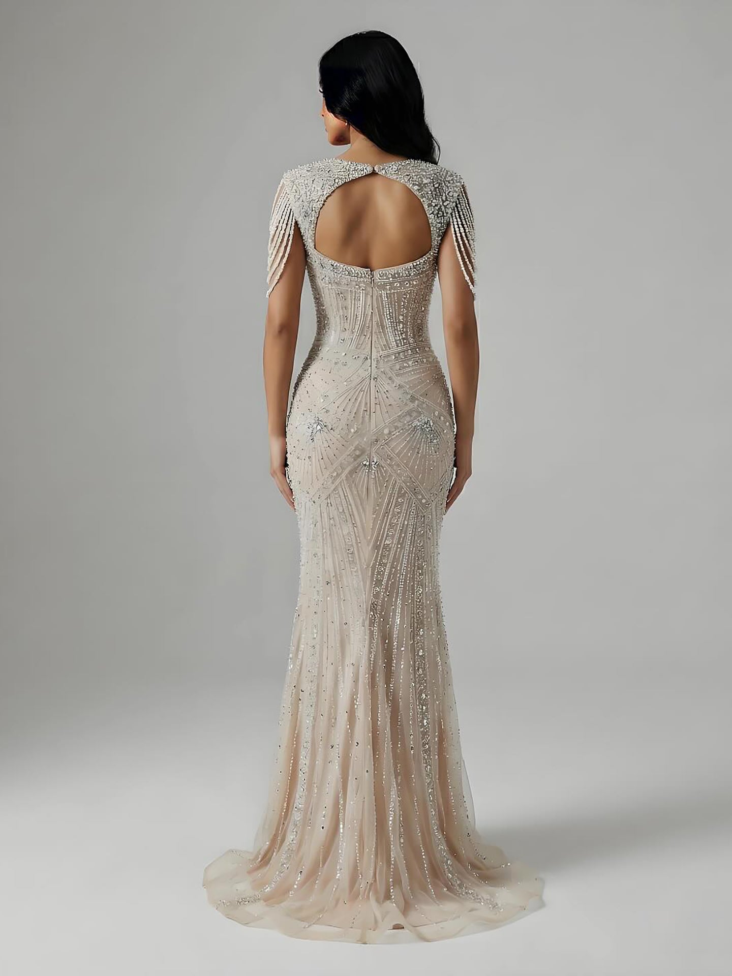 Luxury Nude Pearls Beaded Mermaid Evening Dress LA73199 - SERENE HILL