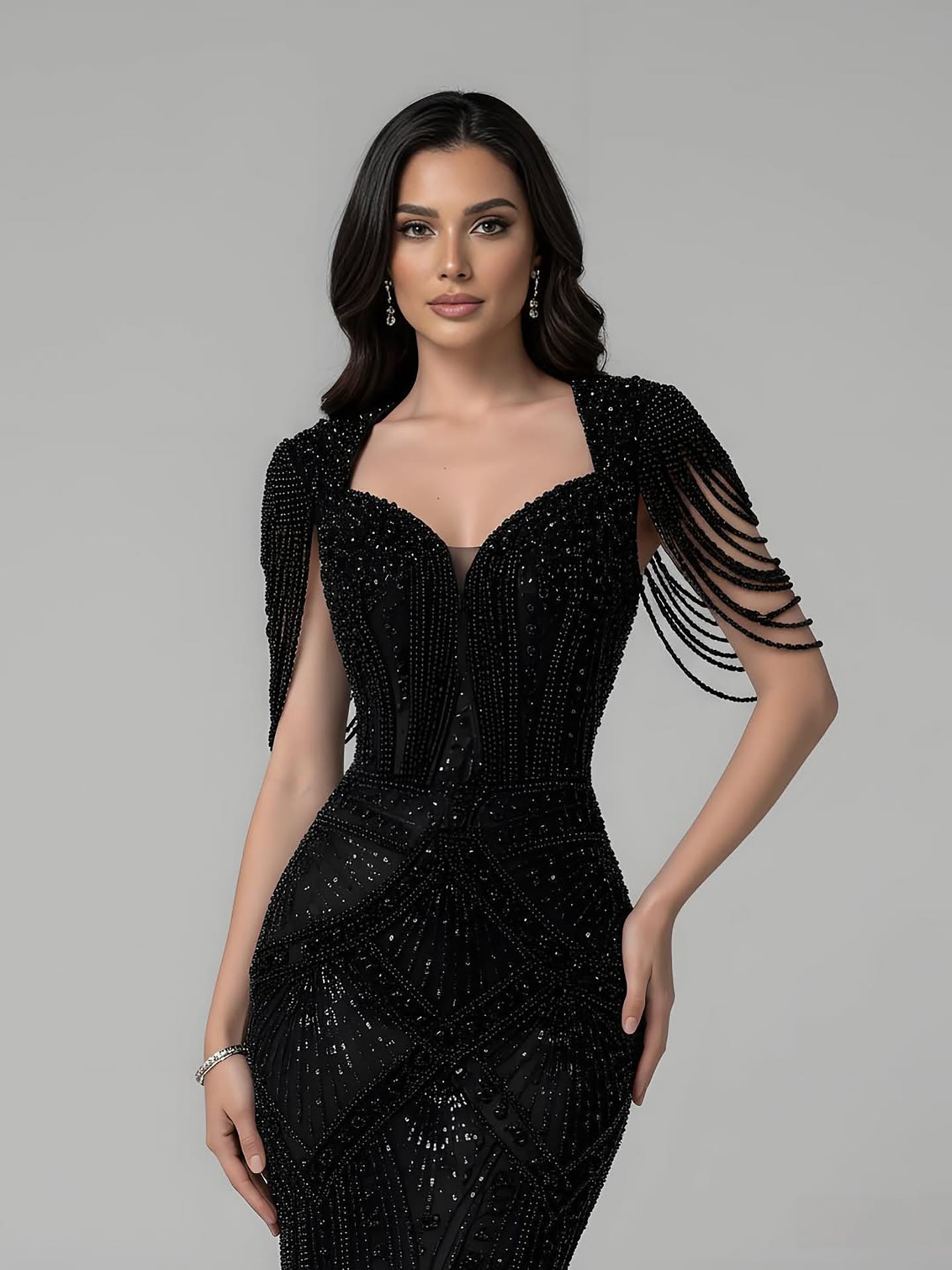 Luxury Nude Pearls Beaded Mermaid Evening Dress LA73199 - SERENE HILL