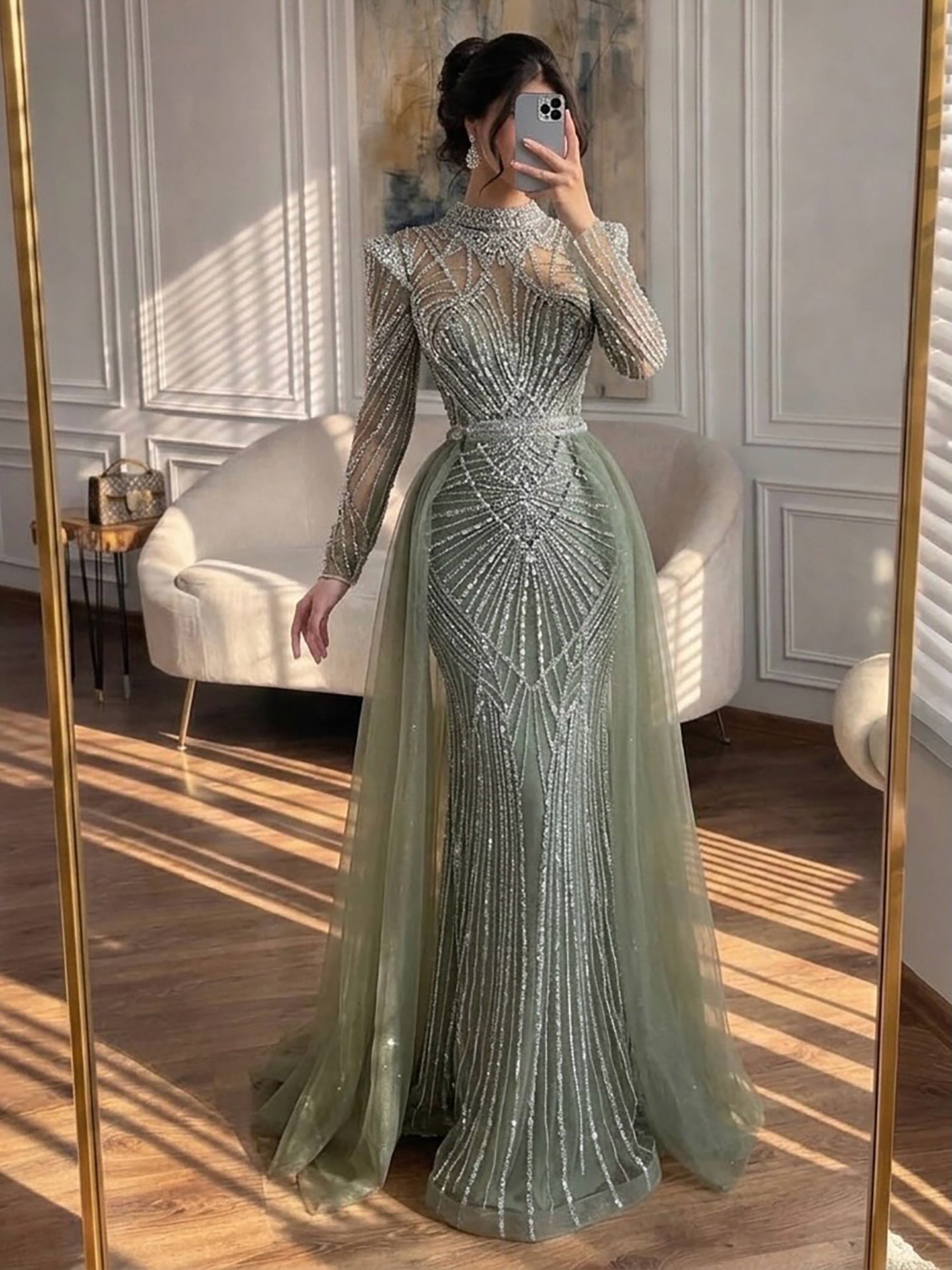 Luxury Muslim Nude Beaded Mermaid Evening Dress LA73203A SERENE HILL