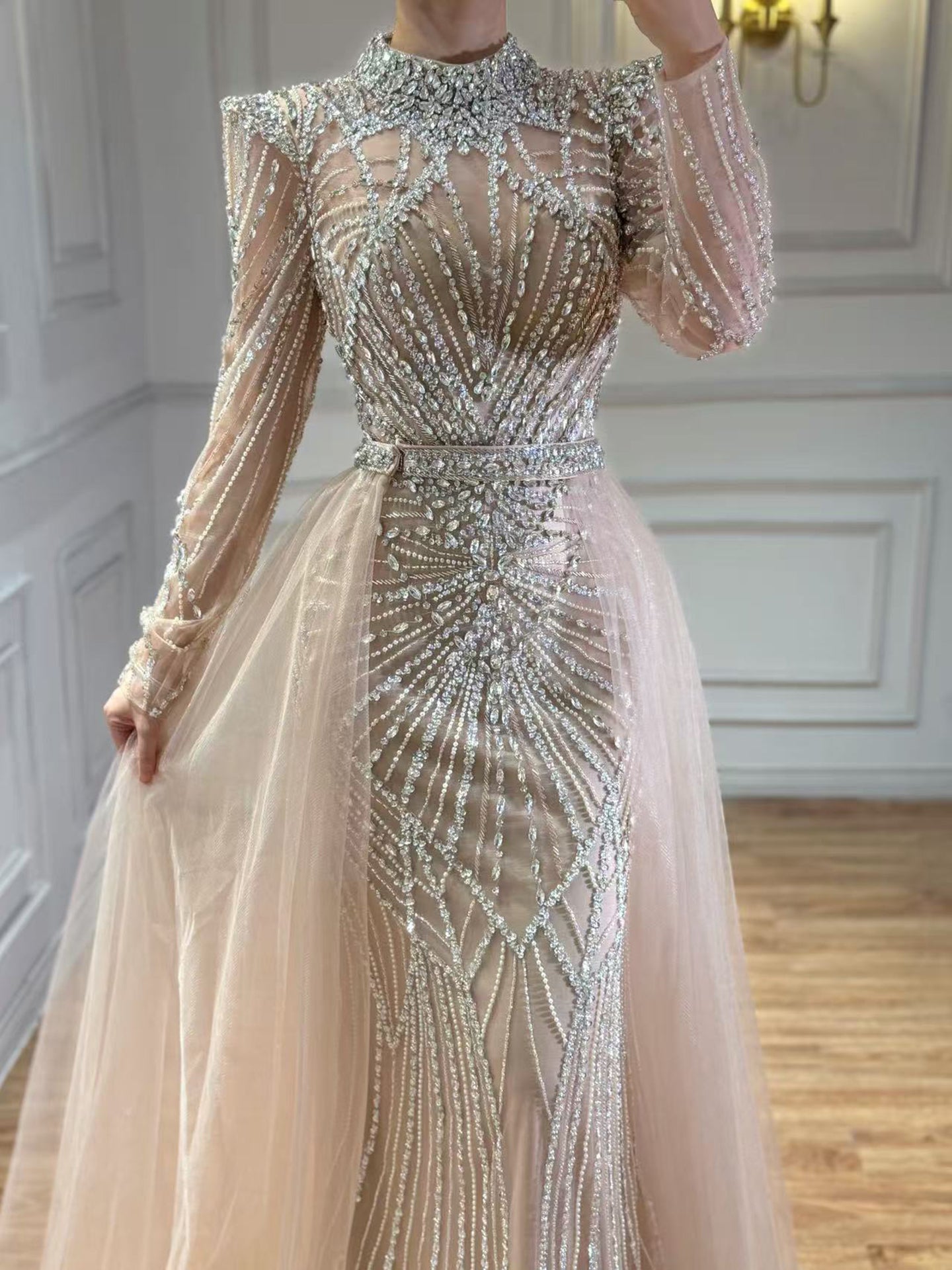 Luxury Muslim Nude Beaded Mermaid Evening Dress LA73203A - SERENE HILL