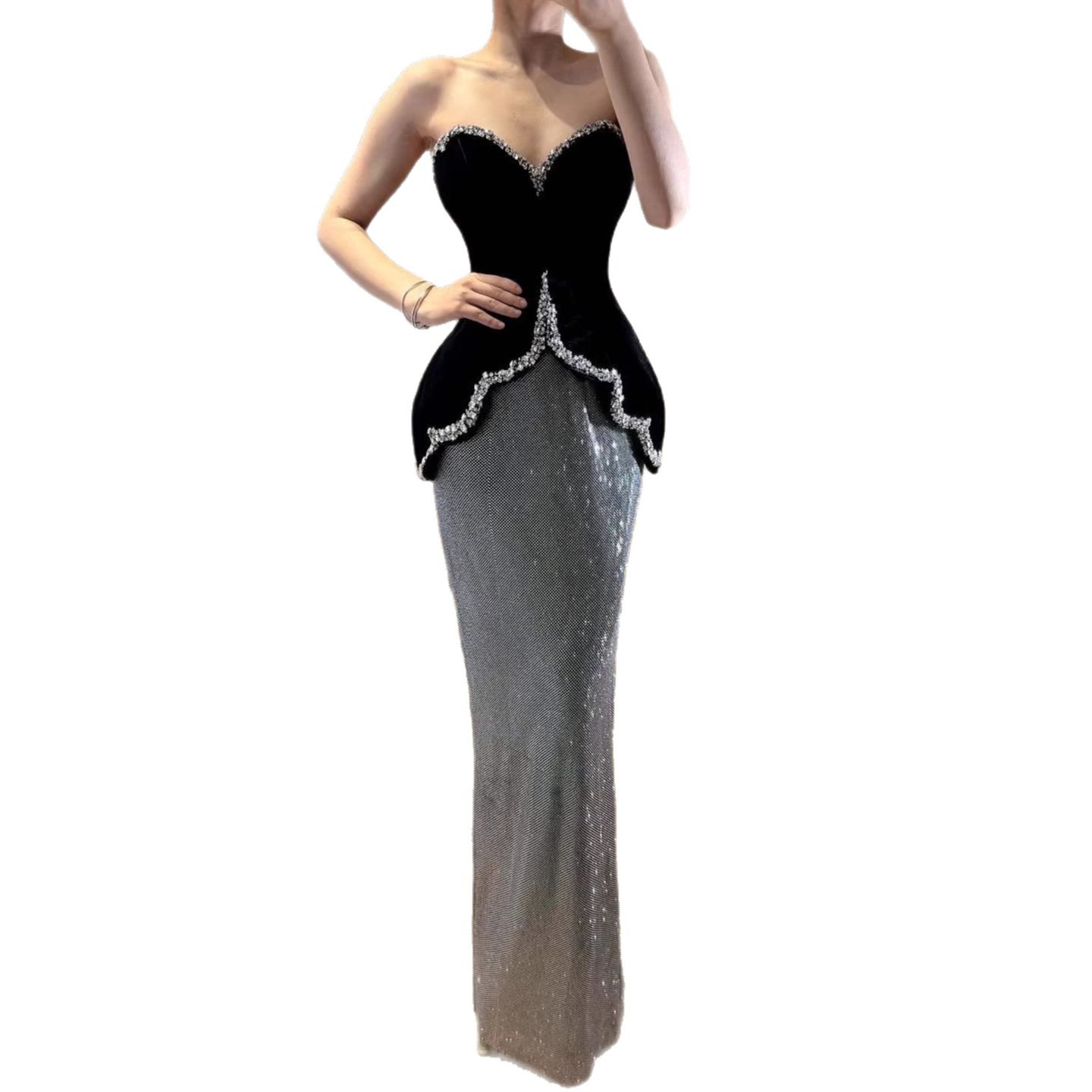 Luxury Black Strapless Beaded Mermaid Evening Dress LA73206A - SERENE HILL