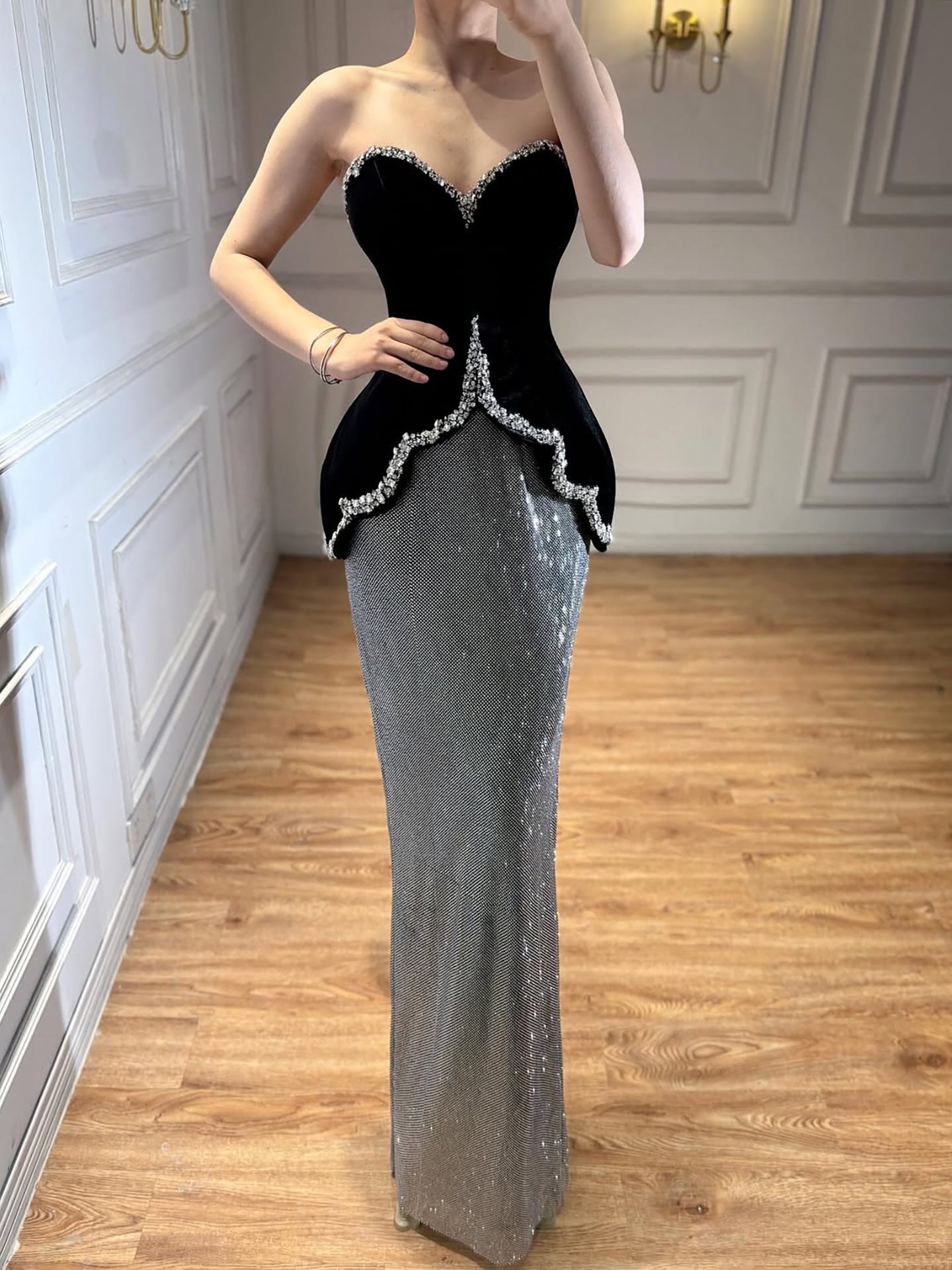 Luxury Black Strapless Beaded Mermaid Evening Dress LA73206A - SERENE HILL