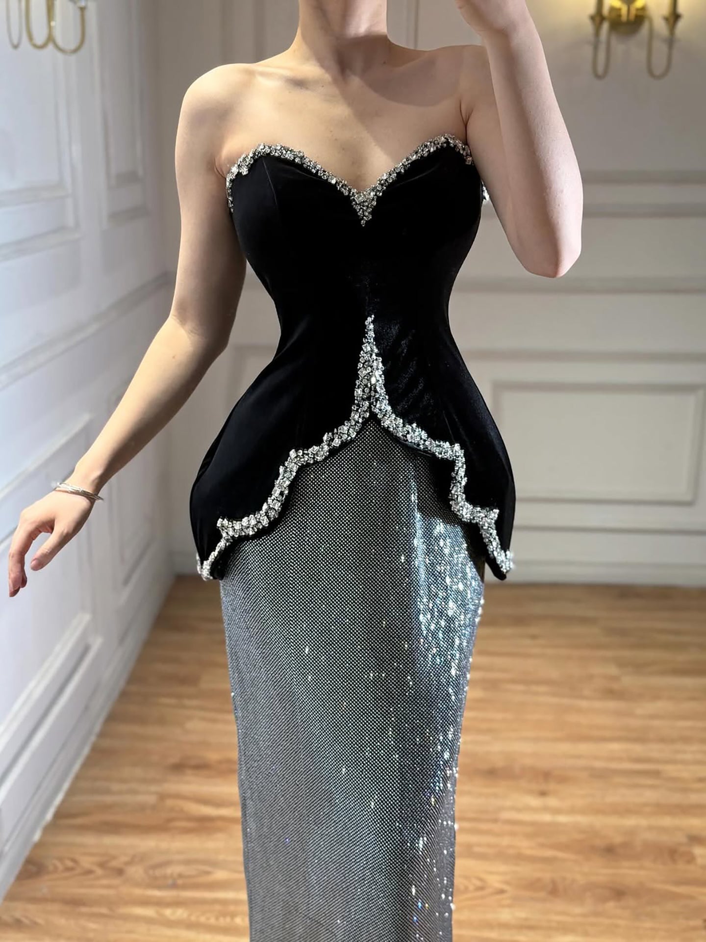 Luxury Black Strapless Beaded Mermaid Evening Dress LA73206A - SERENE HILL