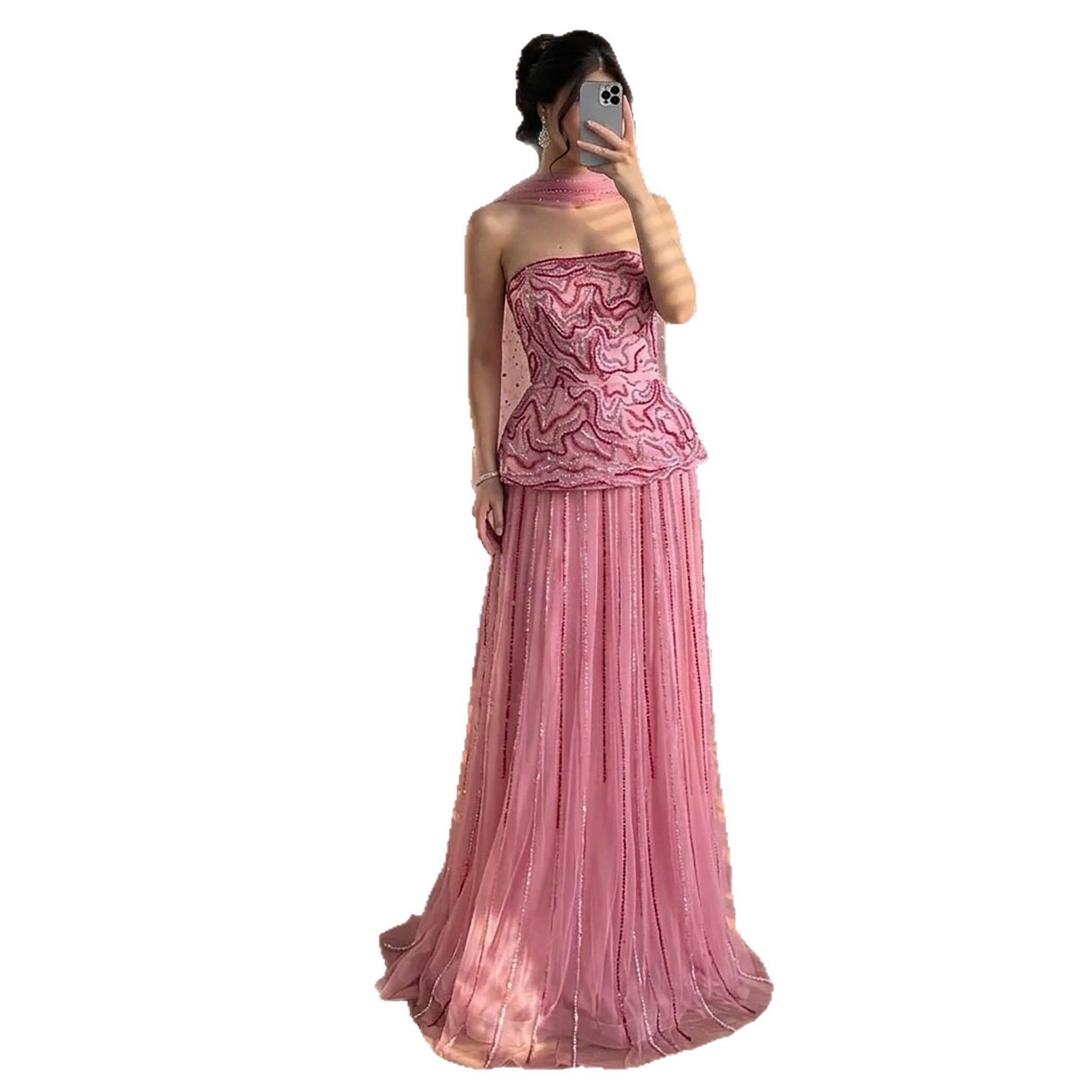 Luxury Pink Two Piece Crystal Sequin Evening Gown LA73207