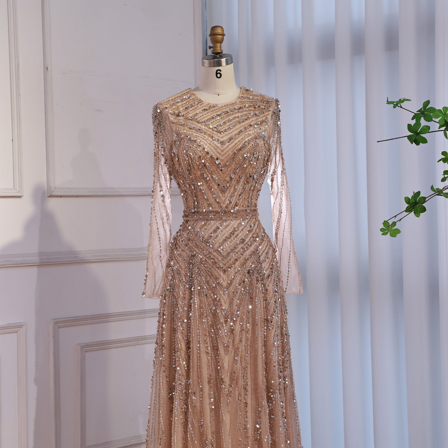 Luxury Fuchsia A-line Beaded Long Sleeve Evening Dress LA73208 - SERENE HILL