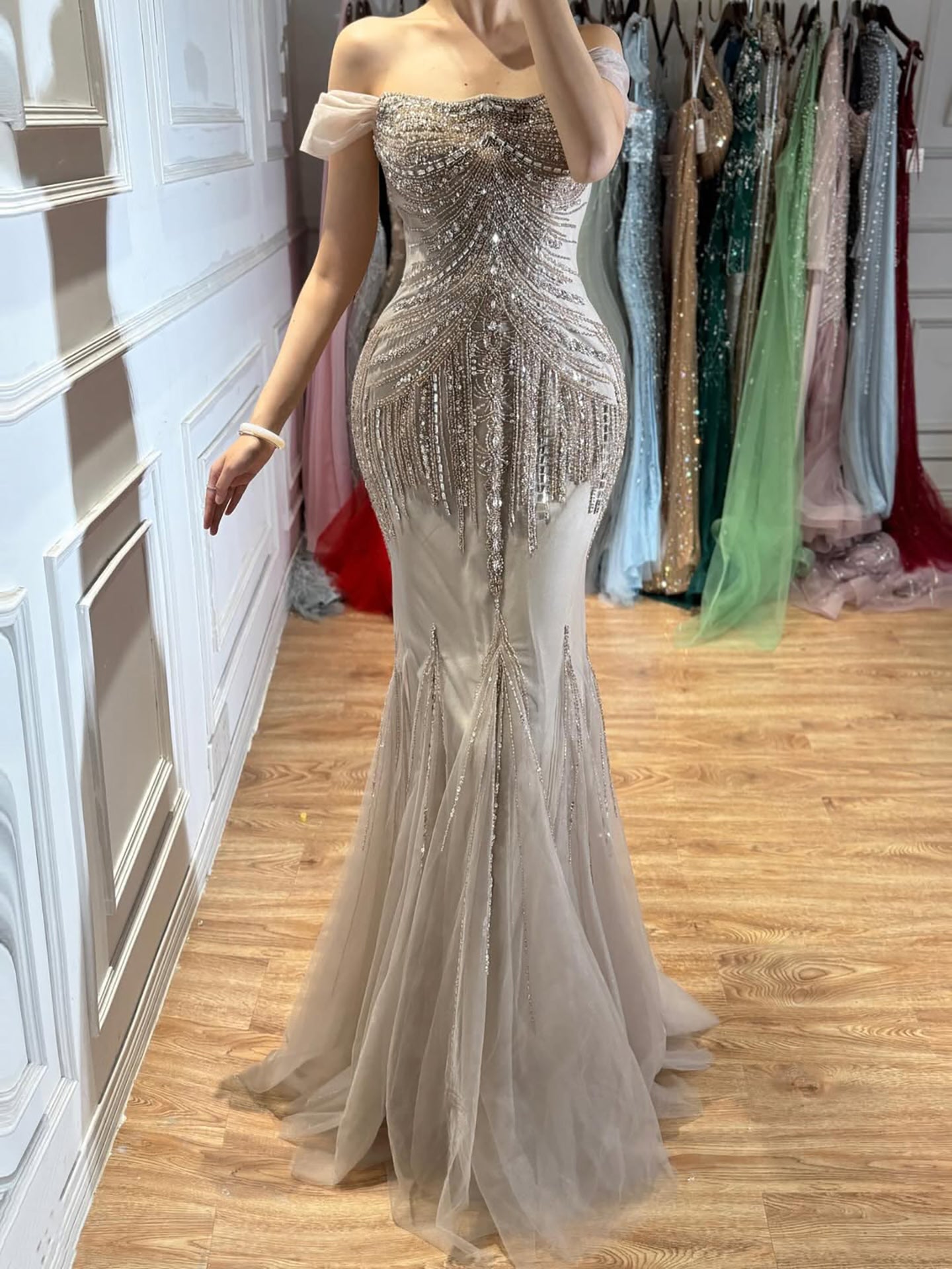 Luxury Nude Beaded Mermaid Evening Dress 2026 LA73214 SERENE HILL
