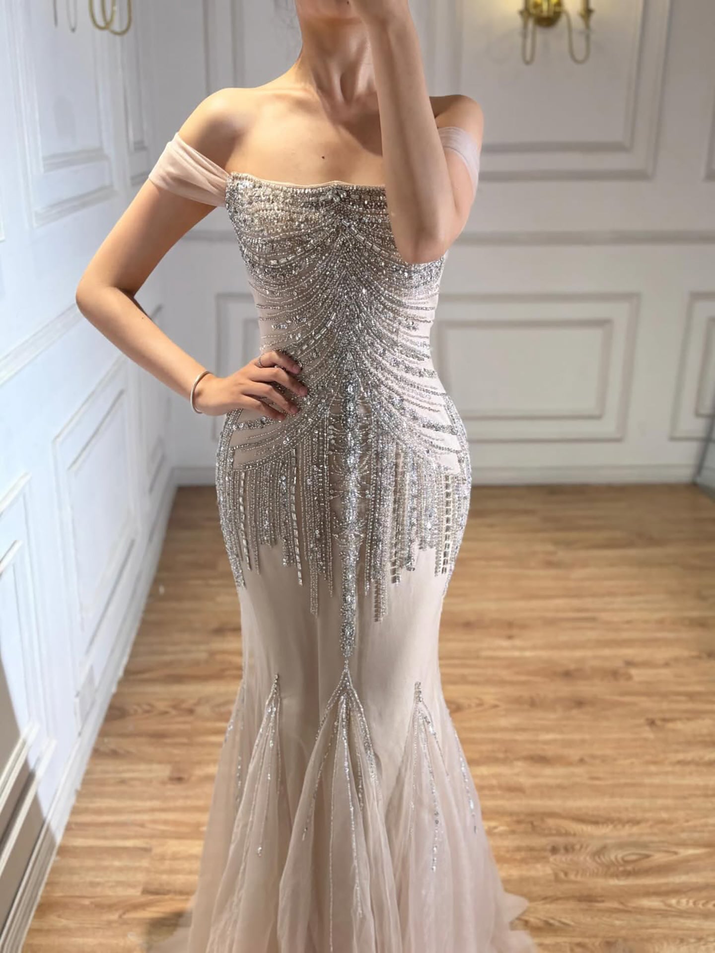 Luxury Nude Beaded Mermaid Evening Dress 2026 LA73214