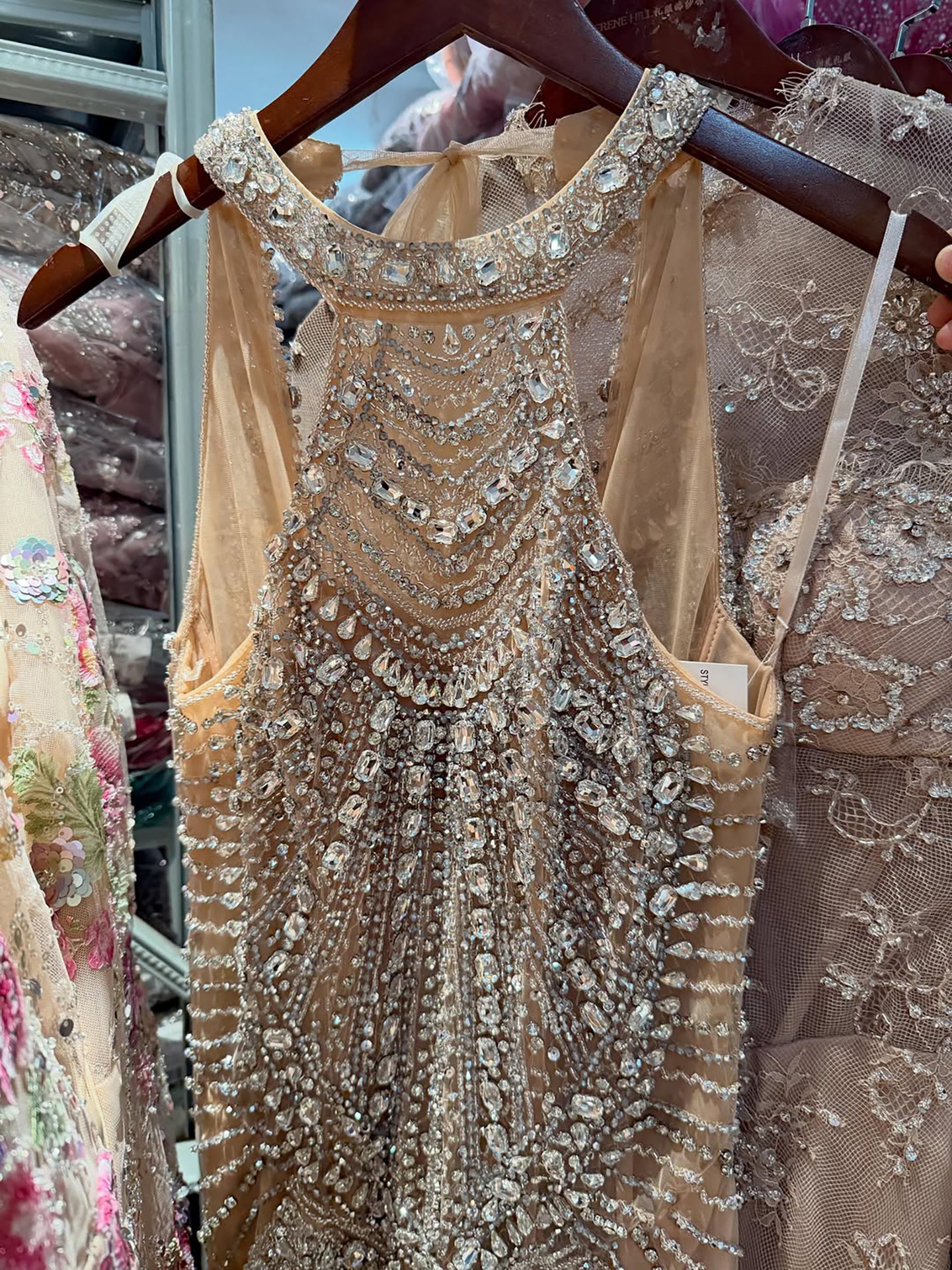 Luxury Kosovo Nude Halter Beaded Evening Dress with Bow Cape LA73218 SERENE HILL