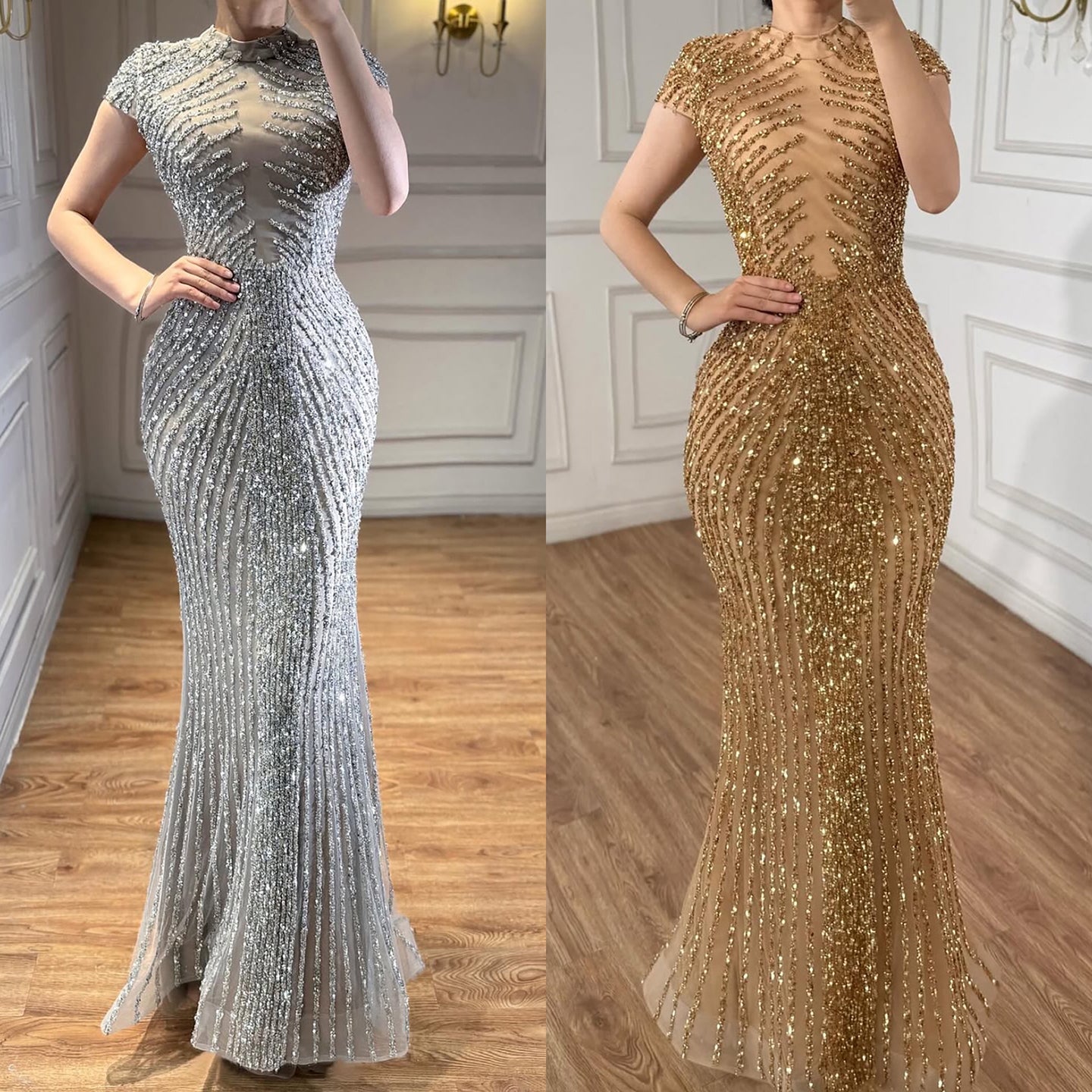 Luxury Saudi Arabic Gold Beaded Mermaid Evening Dress LA73221 - SERENE HILL