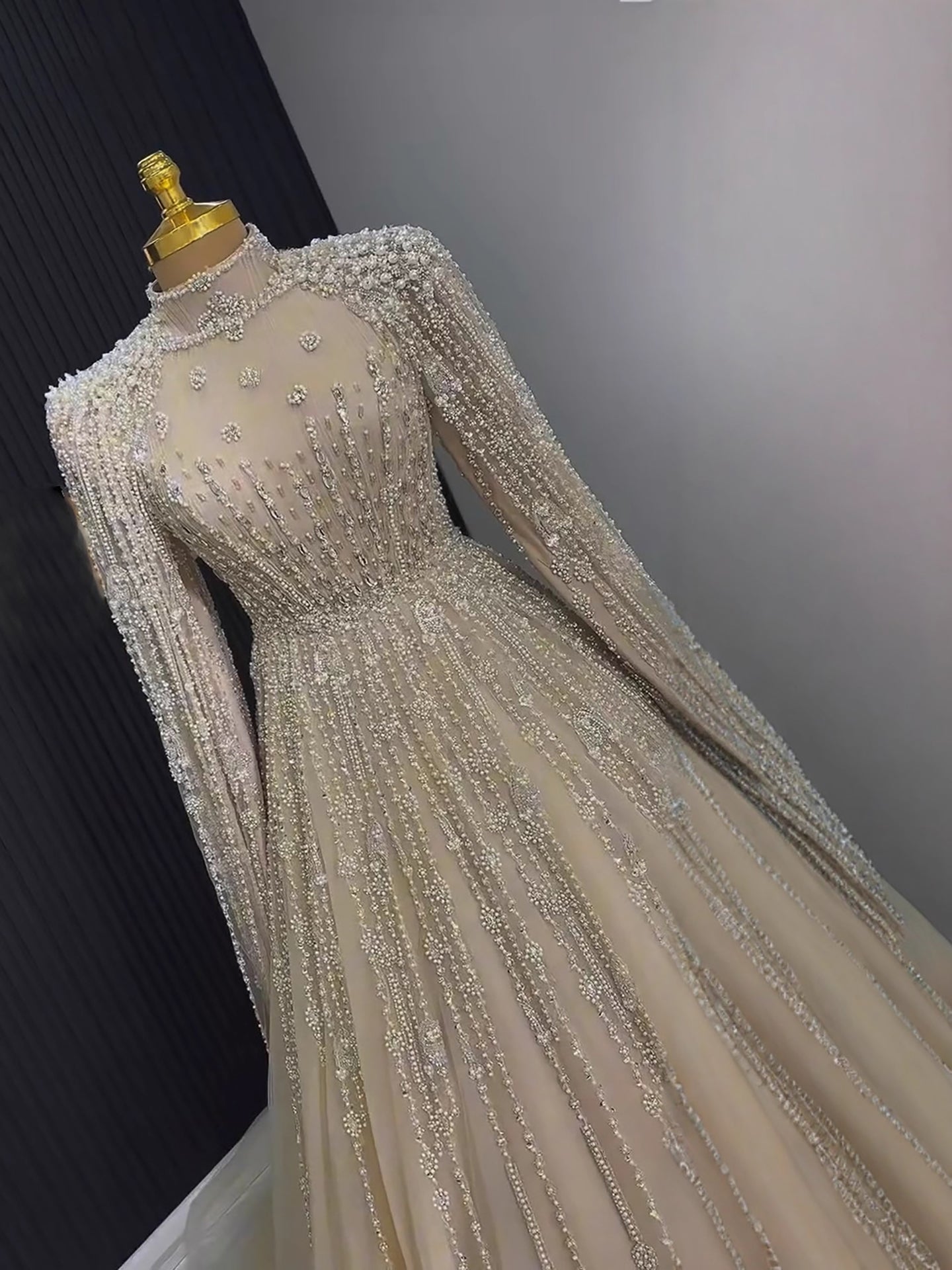 Luxury Nude Muslin Modest Beaded Evening Dress with Cape LA73271 SERENE HILL