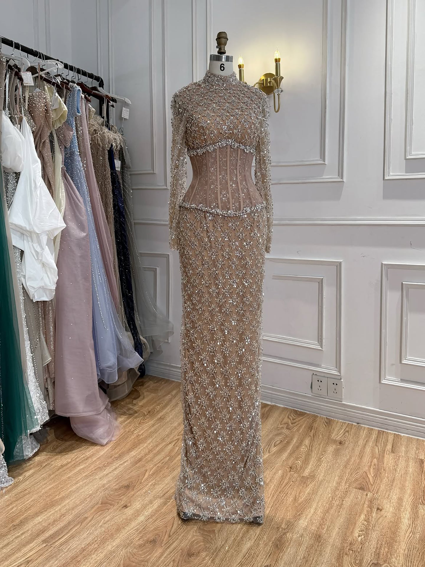 Luxury Nude Beaded Two Pieces Corset Evening Dress LA73335 SERENE HILL