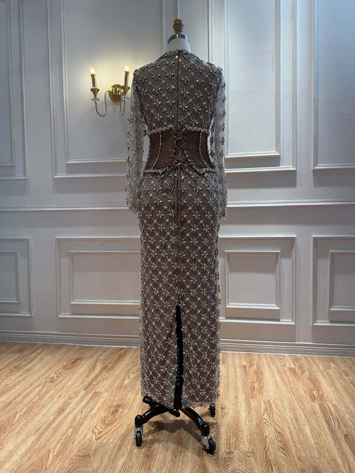 Luxury Caramel Crystal Beaded Corset Mermaid Evening Dress LA73335A