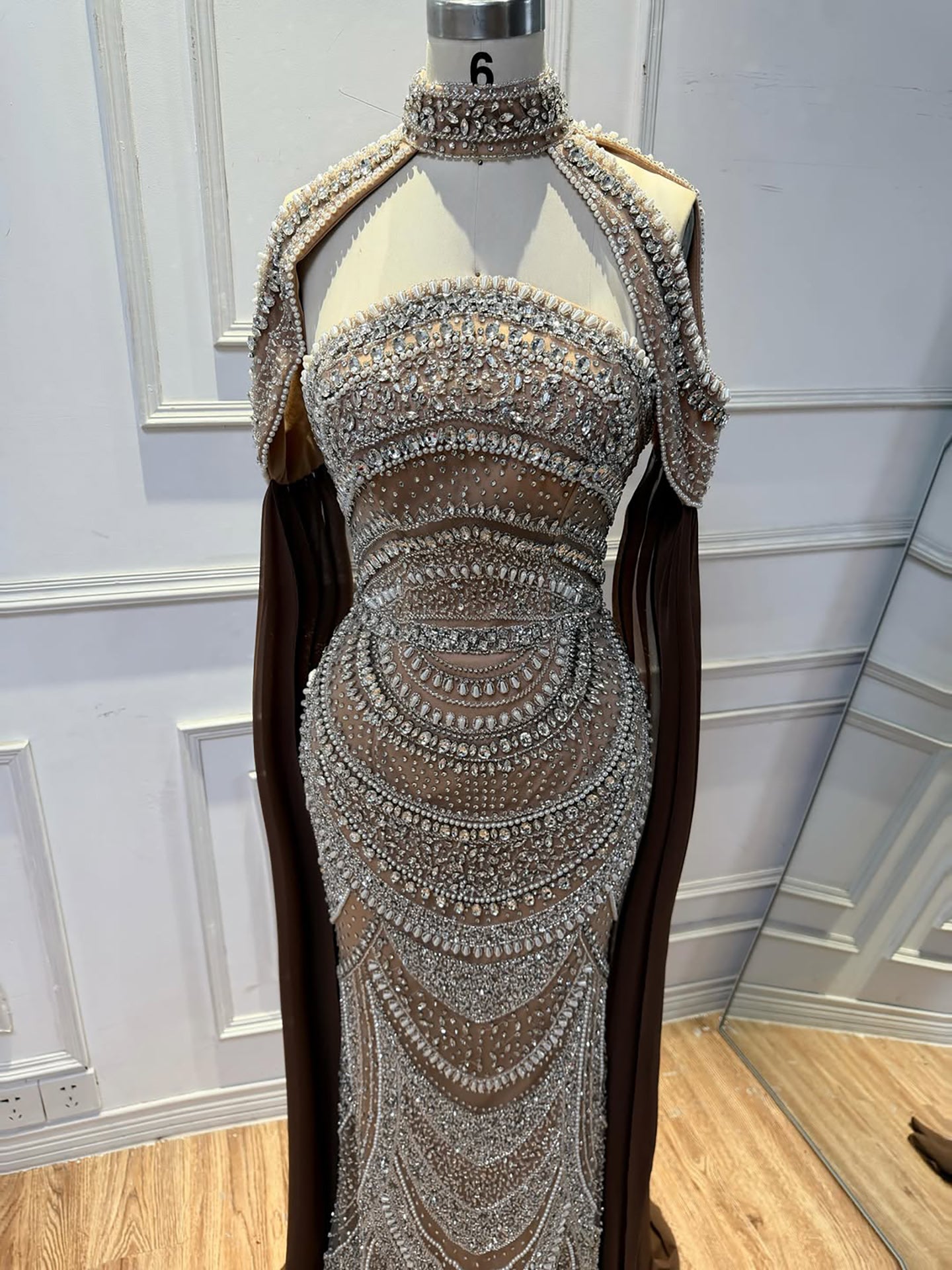 Luxury Caramel Kosovo Beaded Evening Dress with Cape LA73344 SERENE HILL