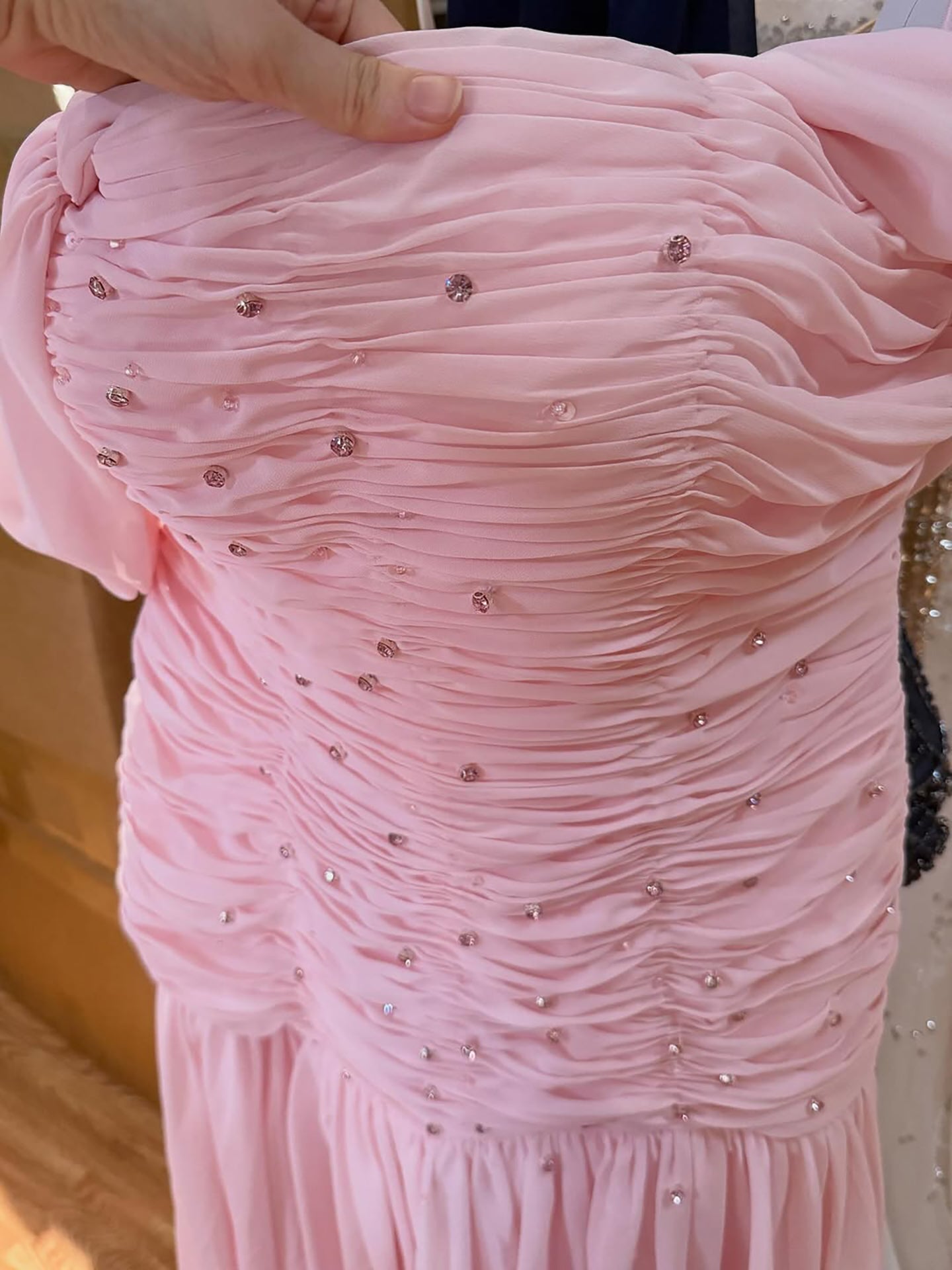 Luxury Pink Chiffon Beaded A-Line Evening Dress with Sheer Cape LA73347 - SERENE HILL
