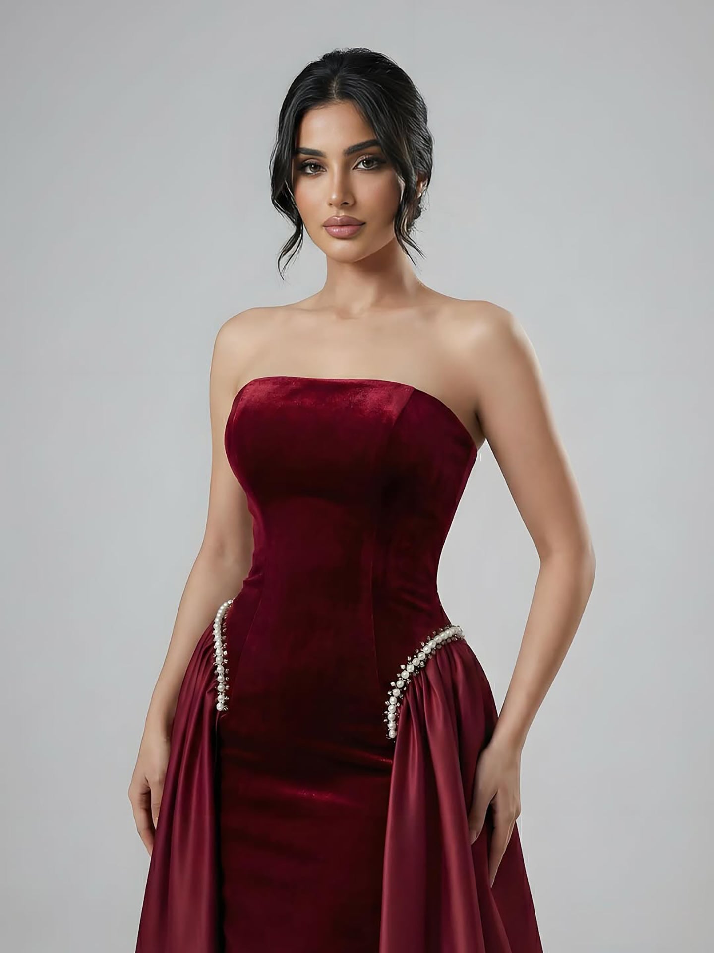 Luxury Navy Blue Mermaid Pearls Evening Dress Gowns With Skirt LA73351