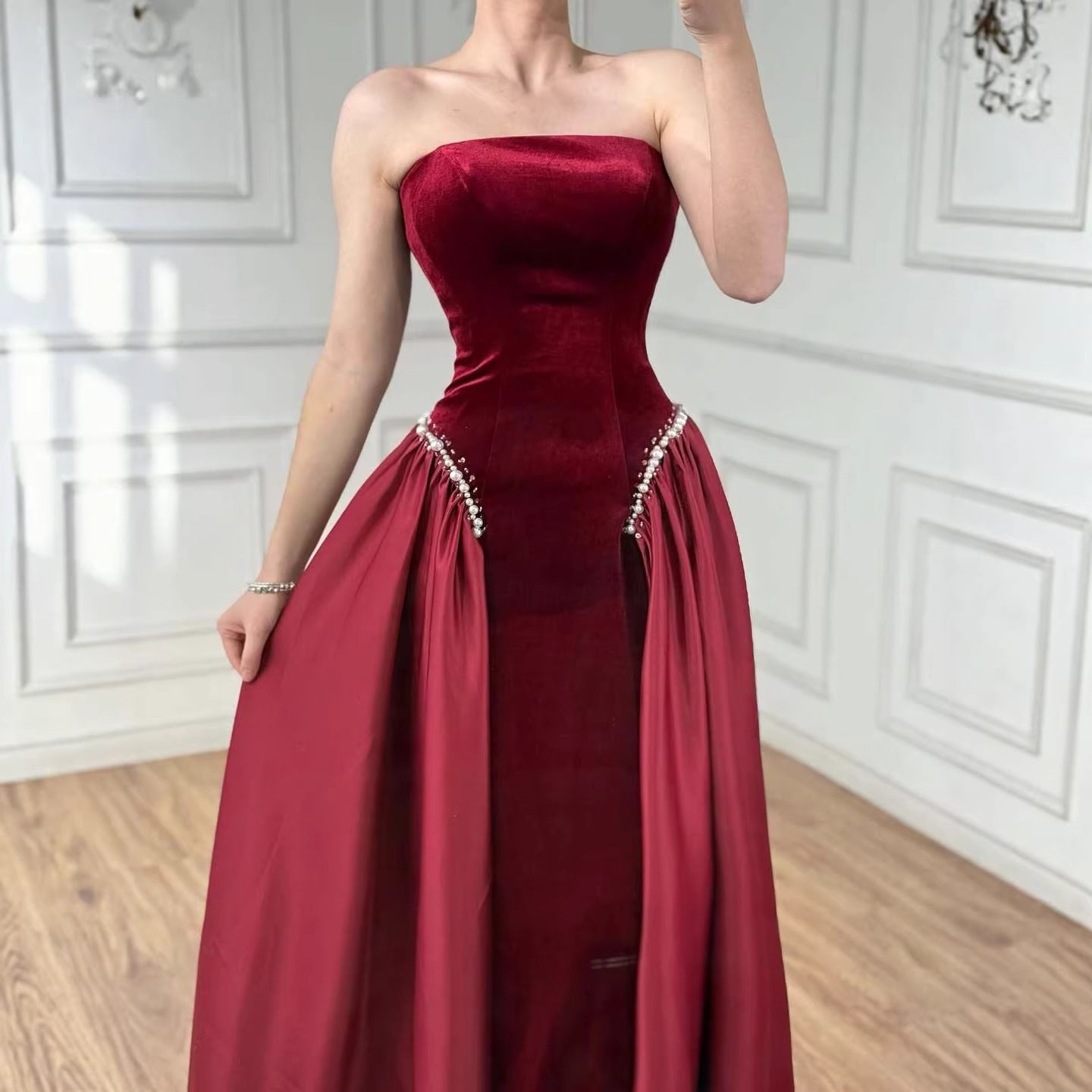 Luxury Navy Blue Mermaid Pearls Evening Dress Gowns With Skirt LA73351