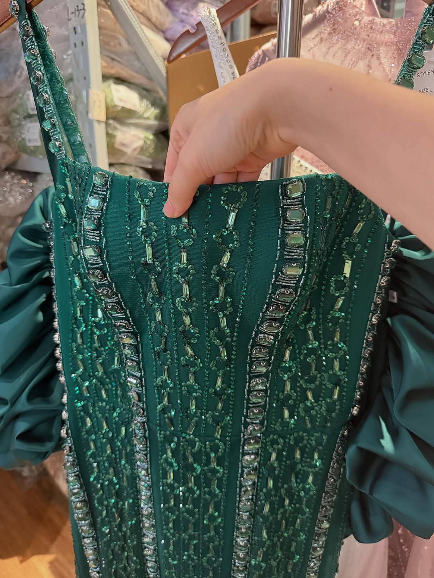 Luxury Kosovo Green Square Beaded Evening Dress with Cape LA73355 - SERENE HILL