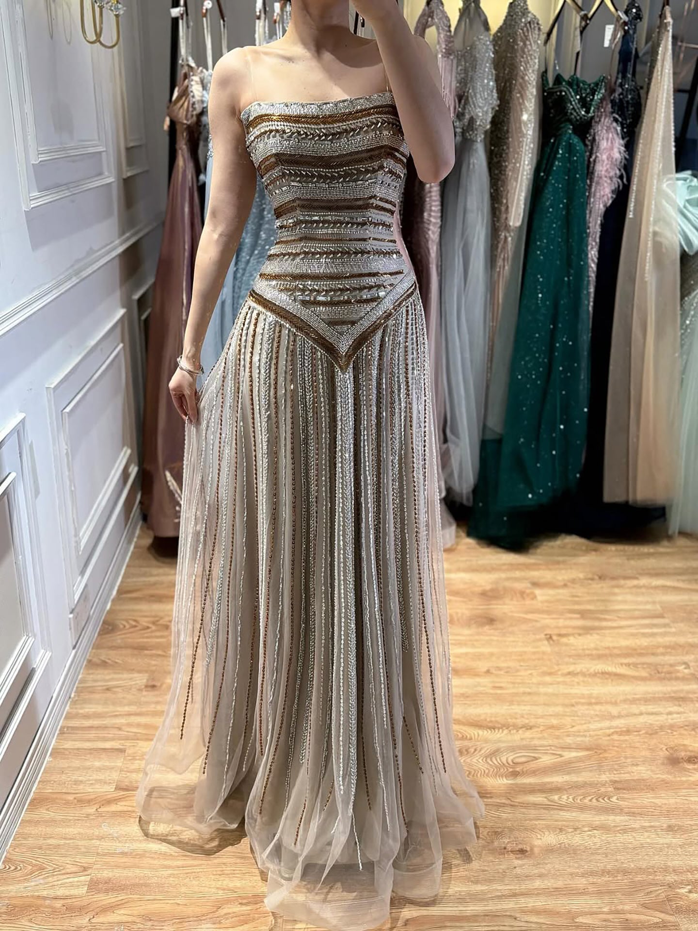 Luxury Caramel Beaded Arabic A-Line Corset Evening Dress LA73359 - SERENE HILL