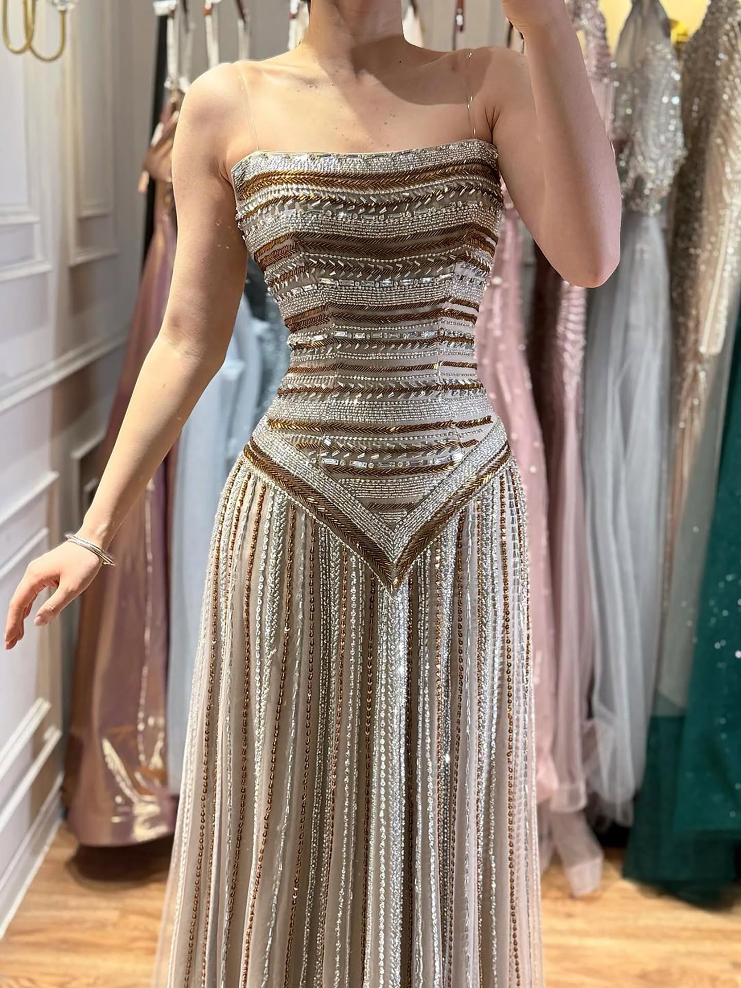 Luxury Caramel Beaded Arabic A-Line Corset Evening Dress LA73359 - SERENE HILL