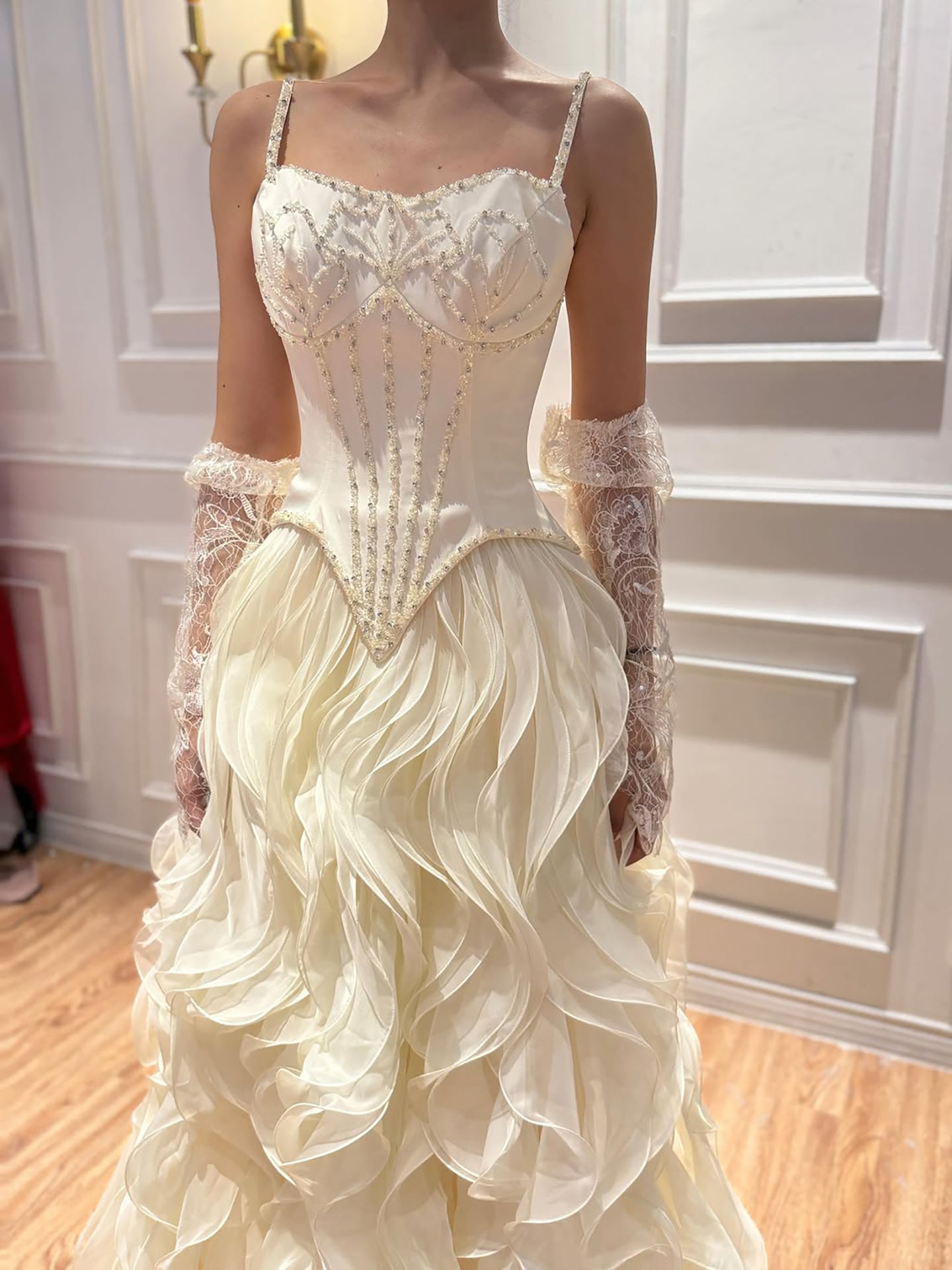 Luxury Gray Beaded Mermaid Corset Tulle Evening Dress With Gloves LA73368A SERENE HILL