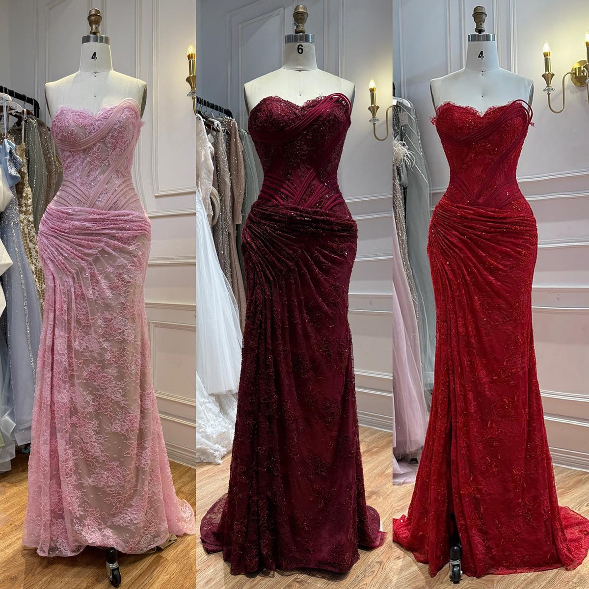 Luxury Pink Lace Corset Mermaid Slit Evening Dress LA73373A SERENE HILL