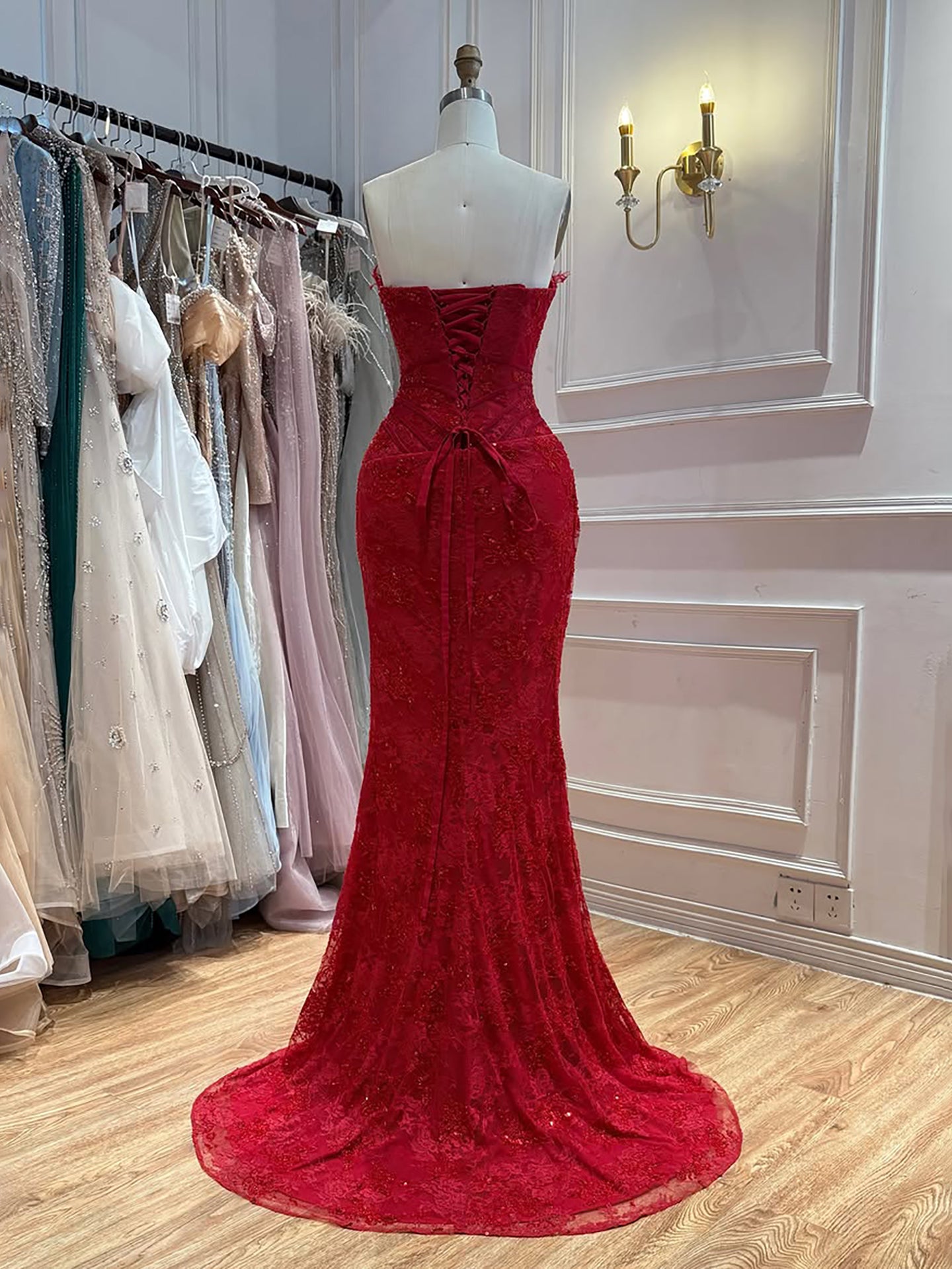 Luxury Pink Lace Corset Mermaid Slit Evening Dress LA73373A SERENE HILL