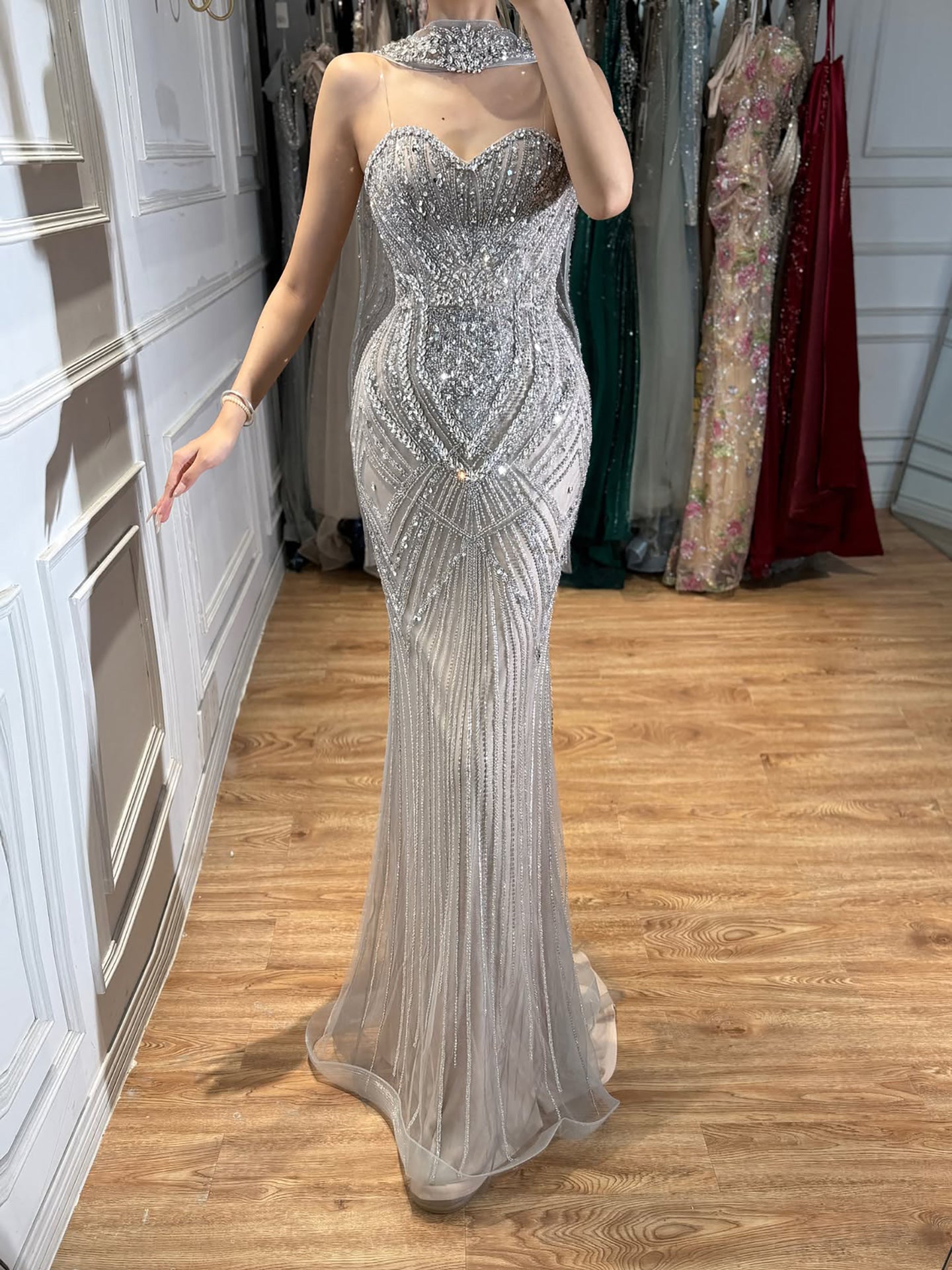 Luxury Nude Crystal Beaded Mermaid Evening Dress LA73375 SERENE HILL