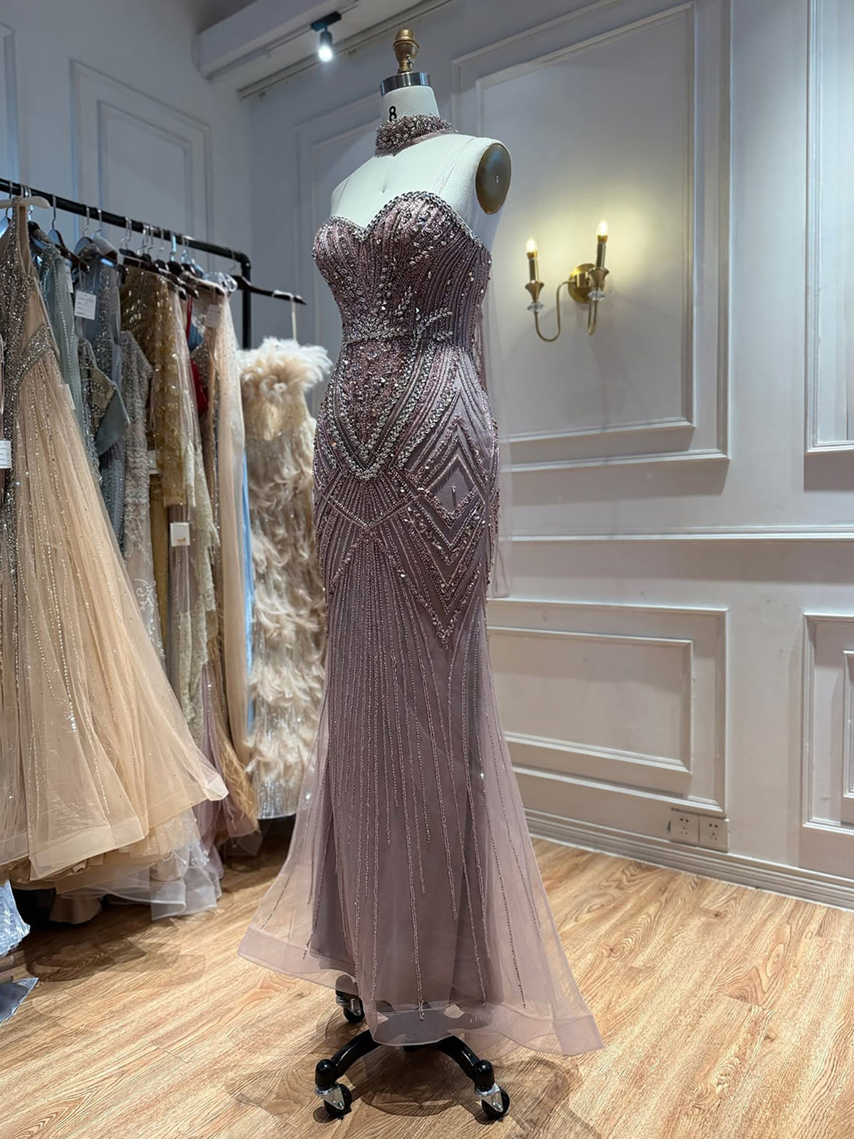 Luxury Nude Crystal Beaded Mermaid Evening Dress LA73375