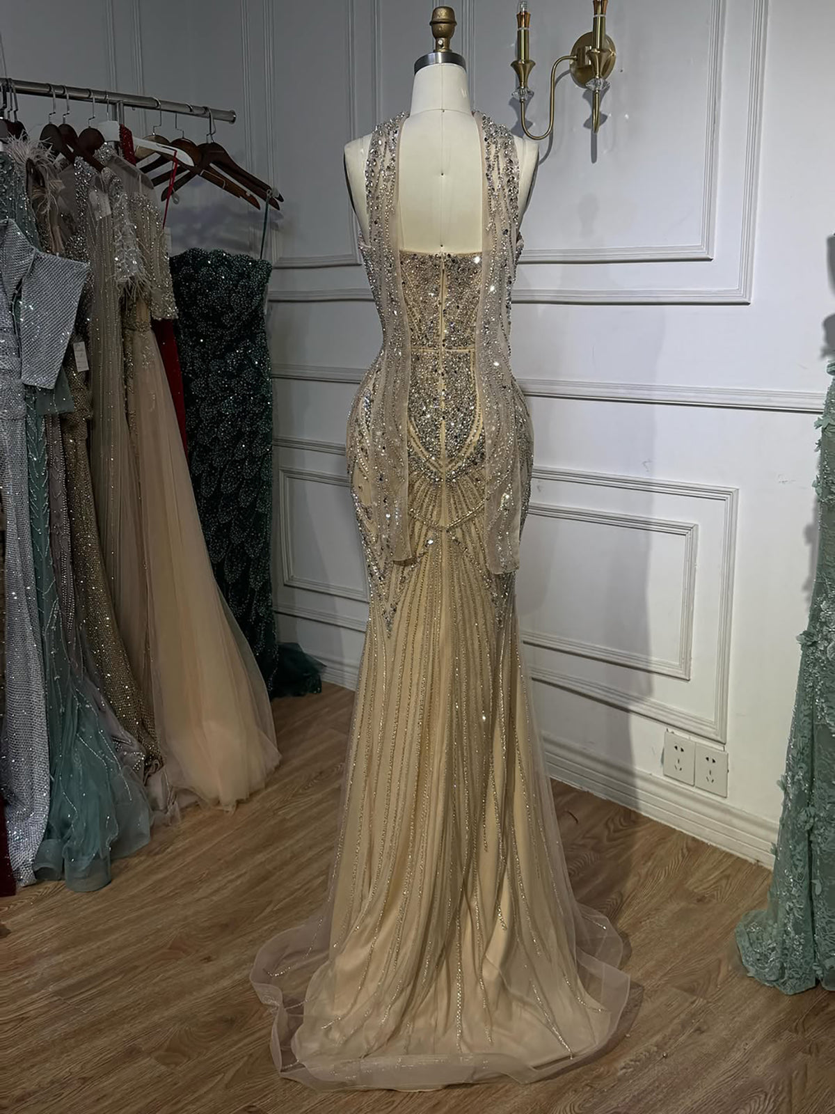 Luxury Nude Crystal Beaded Mermaid Evening Dress LA73375 SERENE HILL