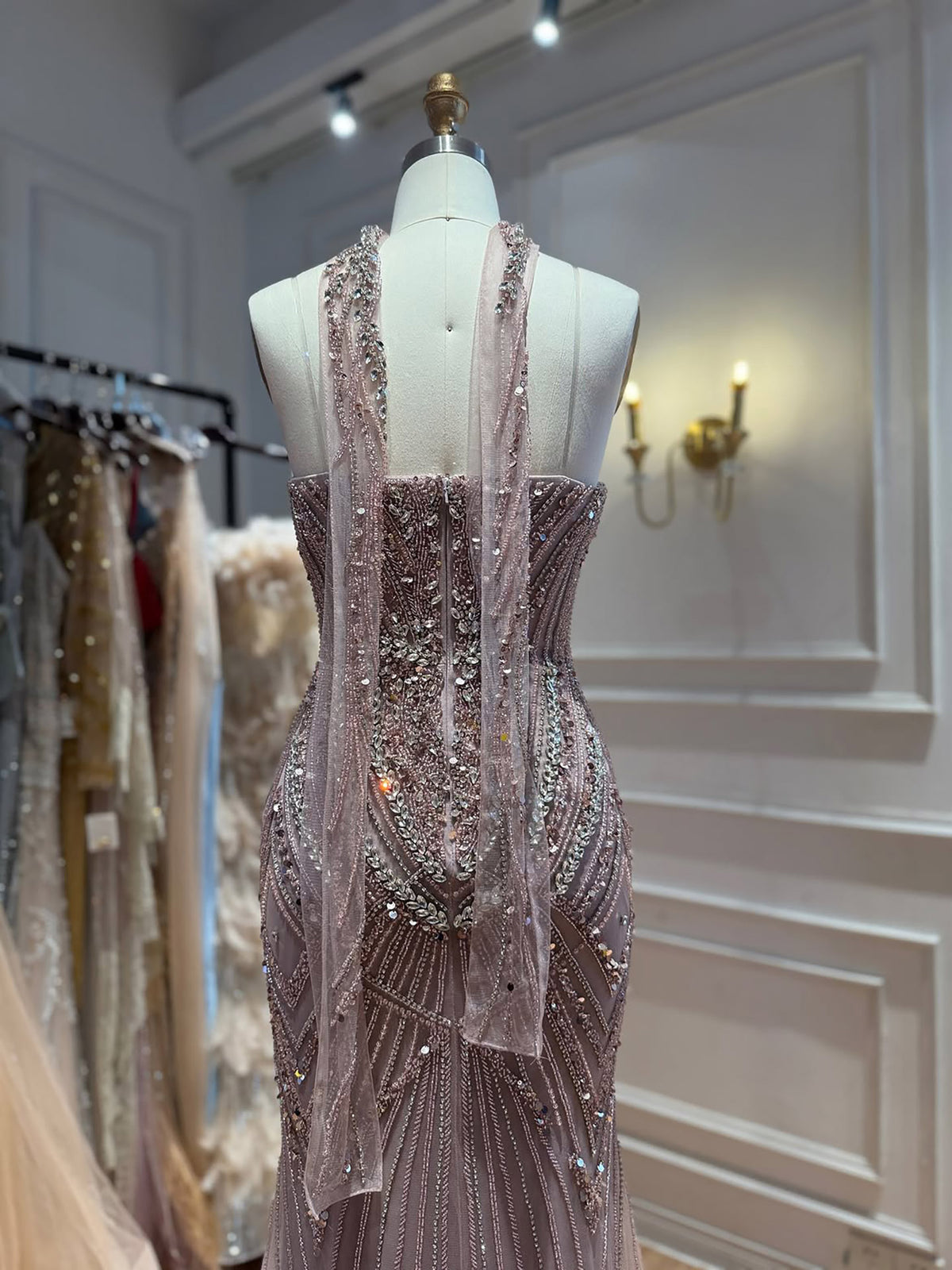 Luxury Nude Crystal Beaded Mermaid Evening Dress LA73375