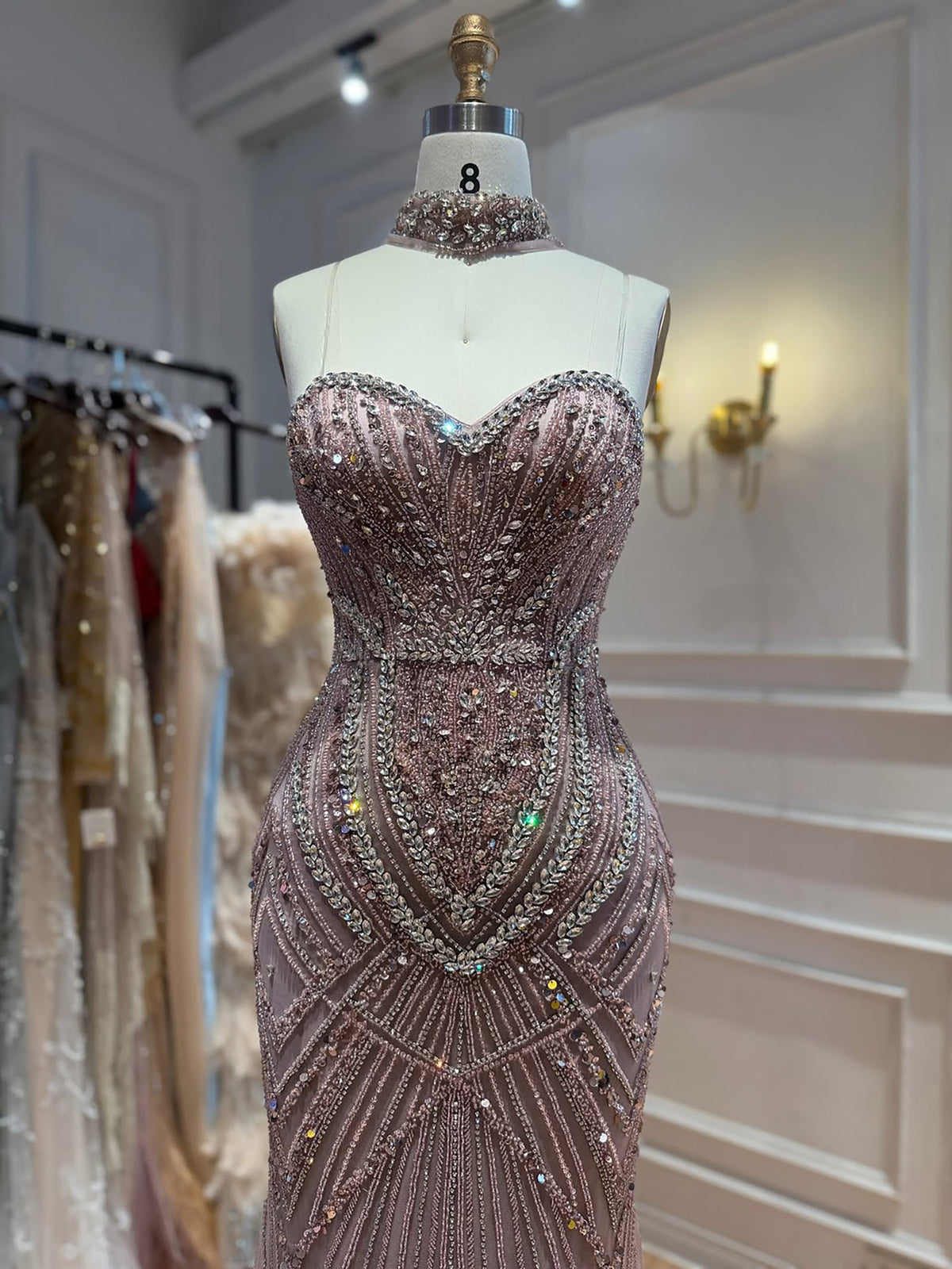 Luxury Nude Crystal Beaded Mermaid Evening Dress LA73375