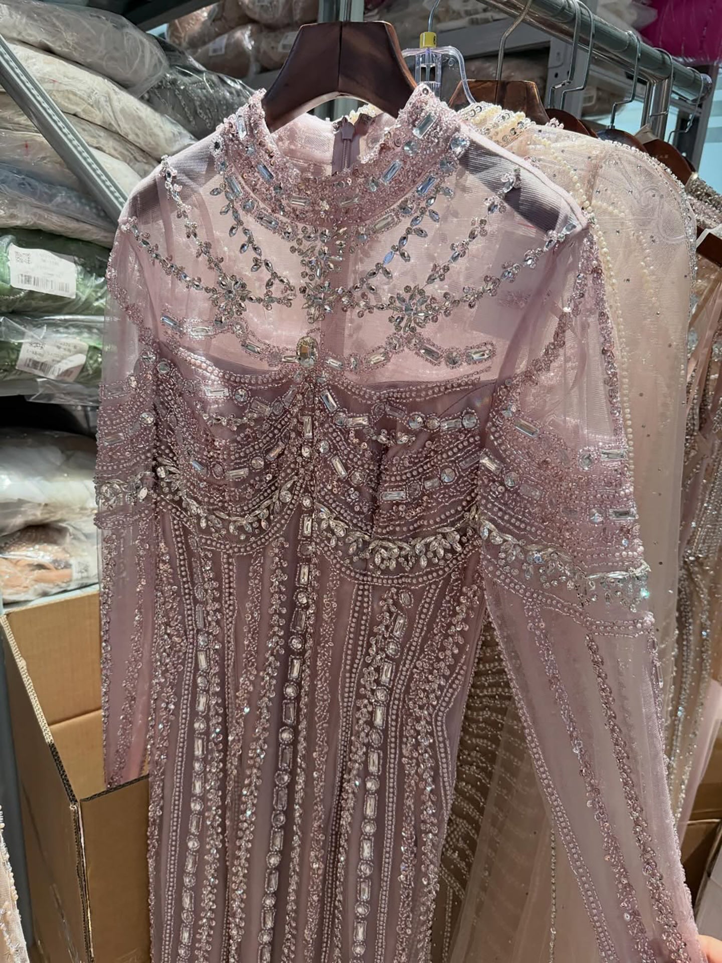 Luxury Nude Crystal Beaded Mermaid Evening Dress LA73391